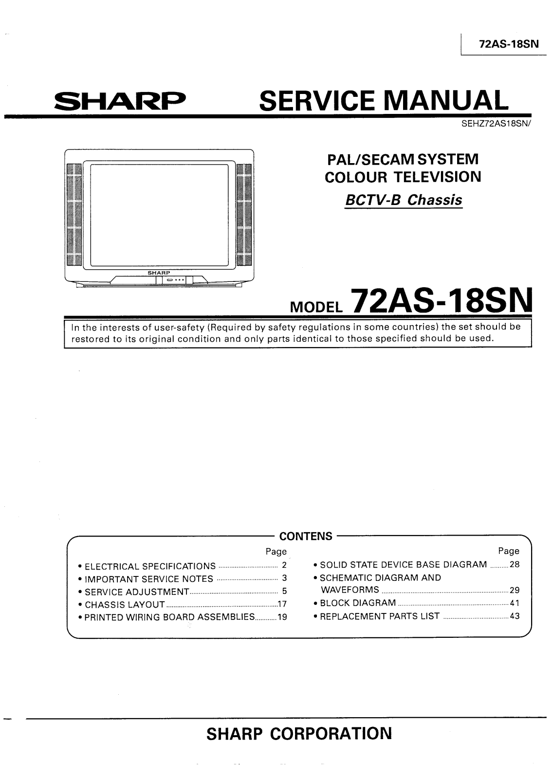 Sharp 72AS18SN Schematic