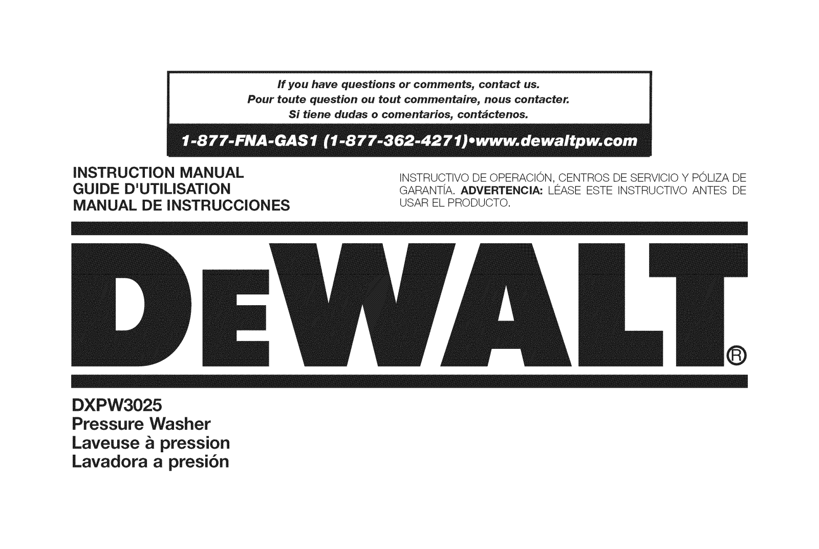 DeWalt DXPW3025 TYPE0 Owner’s Manual