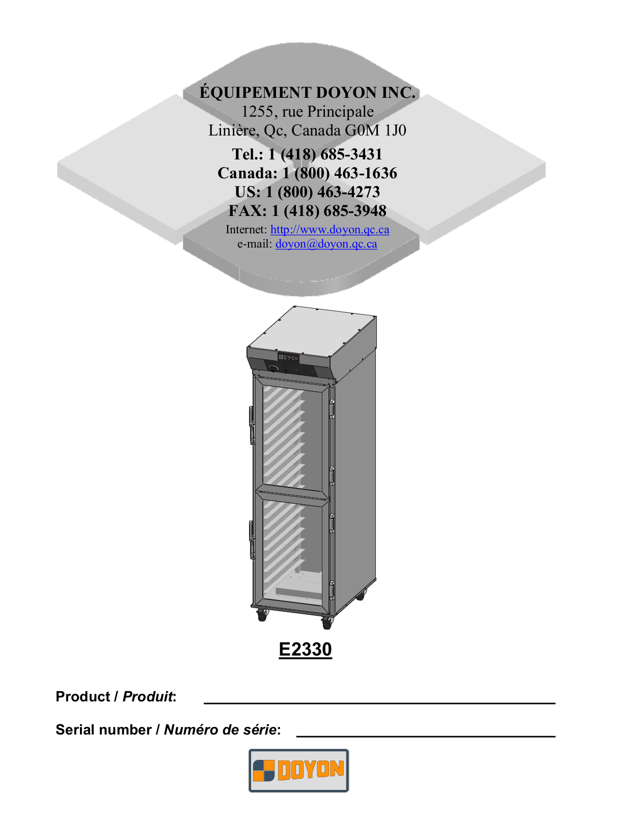 Doyon E2330PA, E2330 Installation  Manual