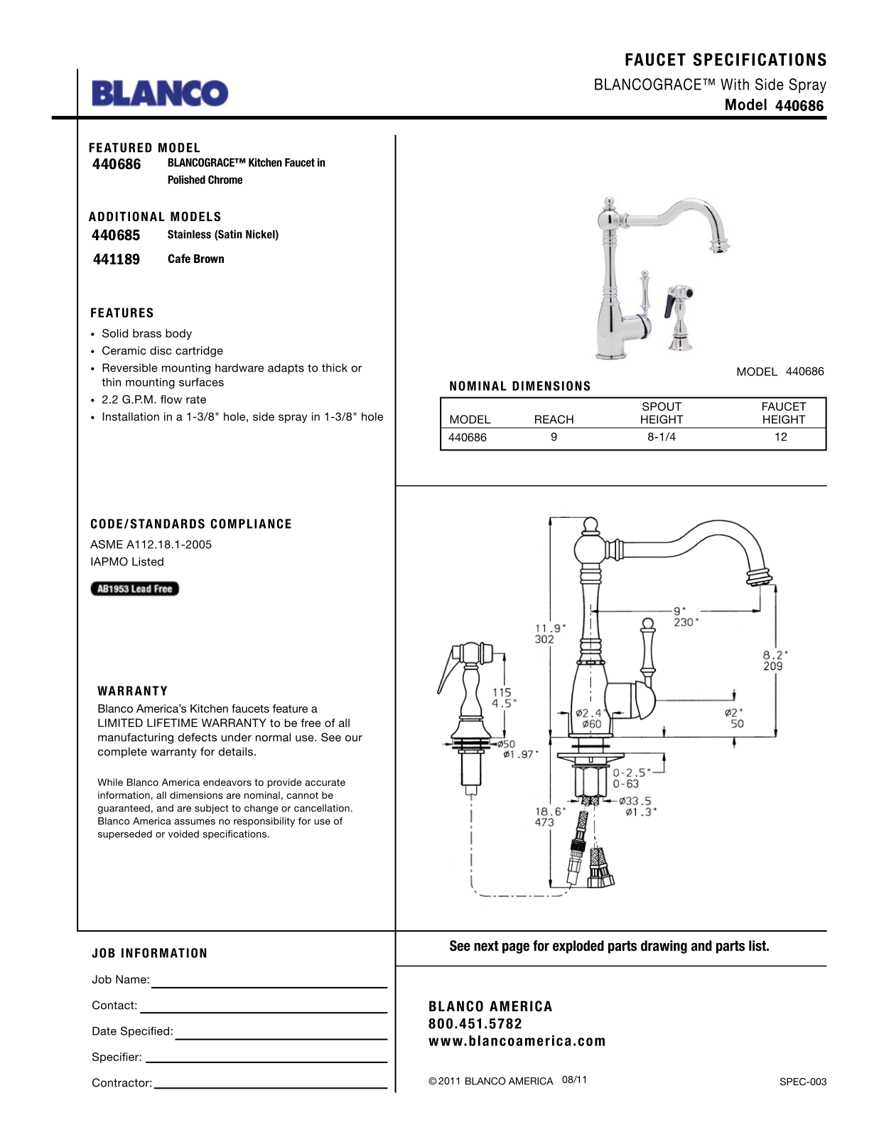 Blanco 440685 Specs