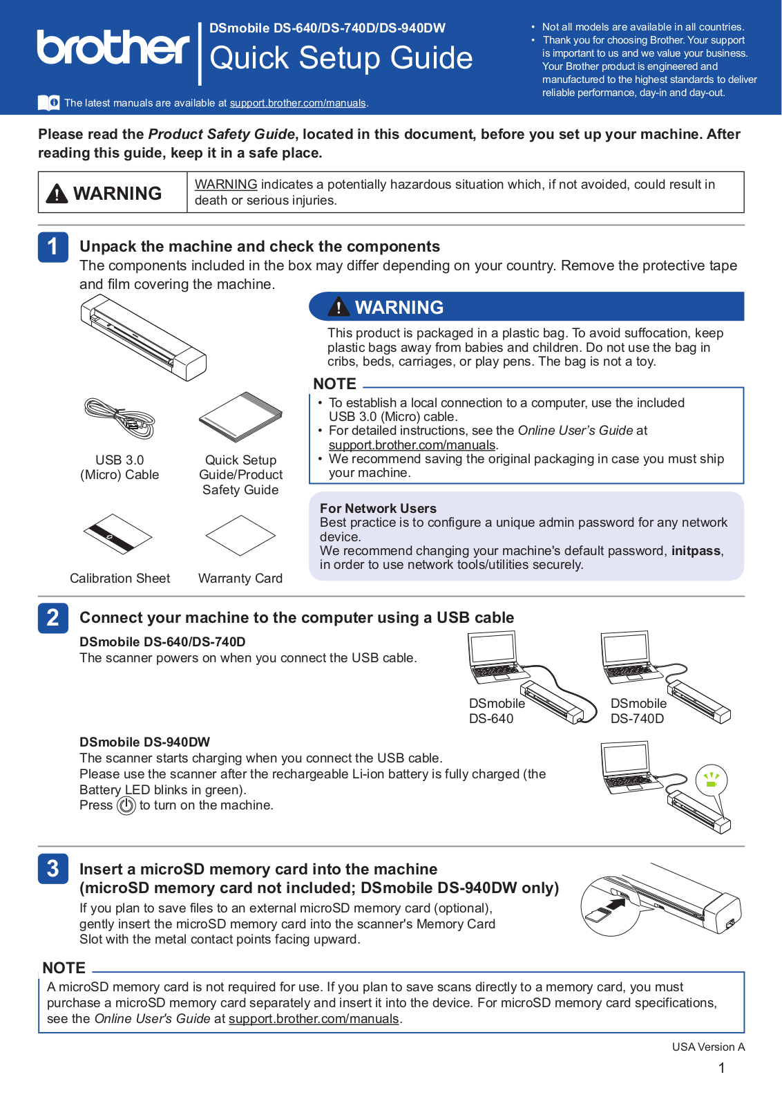 Brother DSmobile DS-640, DSmobile DS-740D, DSmobile DS-940DW Quick Setup Manual - ManualMachine.com