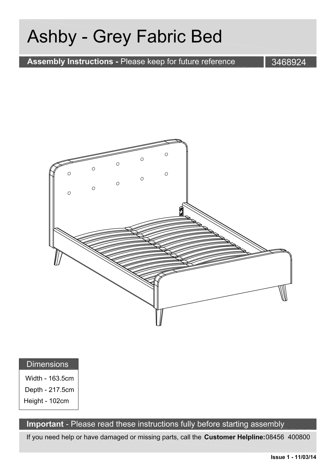 Argos 3468924 ASSEMBLY INSTRUCTIONS