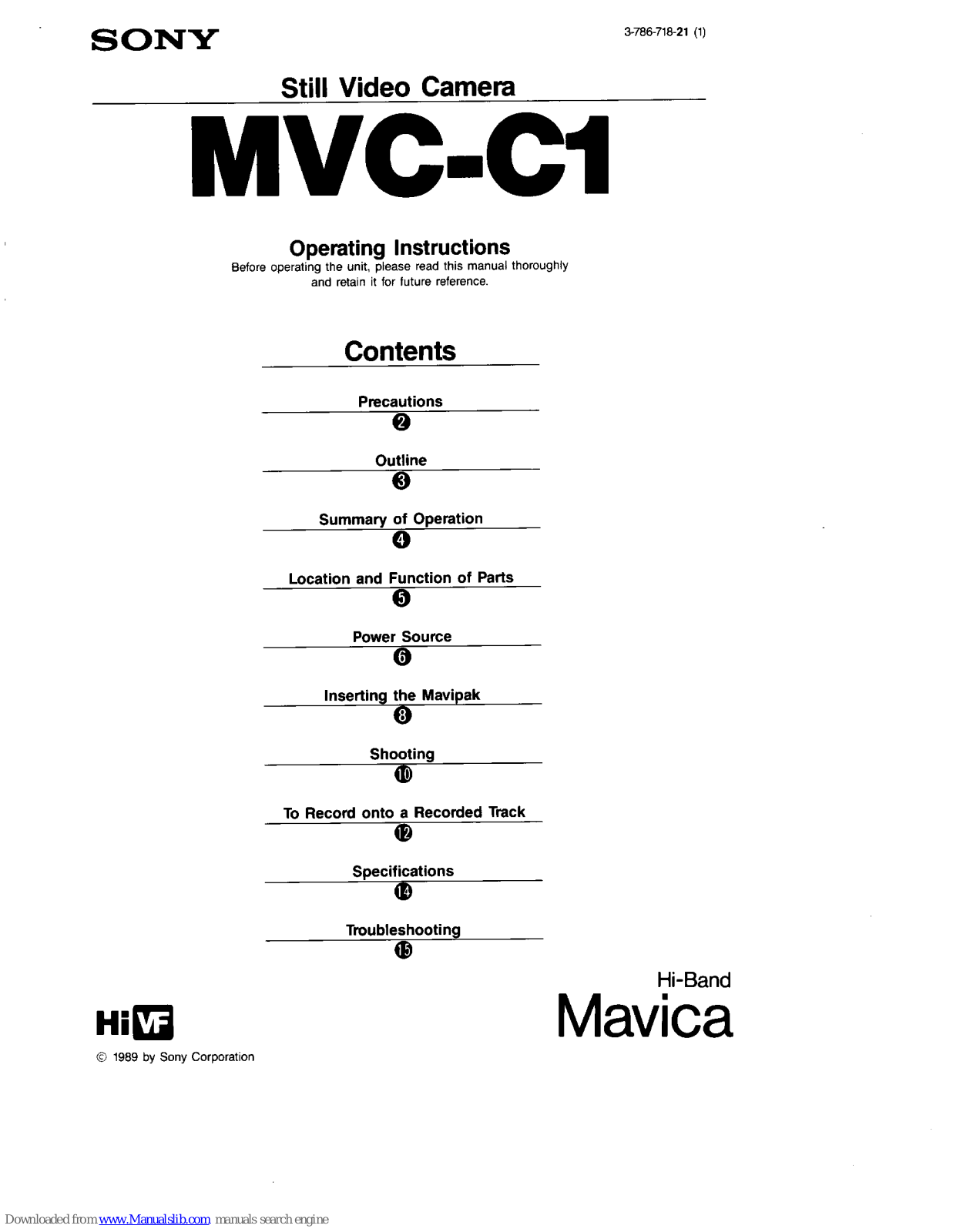 Sony Mavica MVC-C1 Operating Instructions Manual