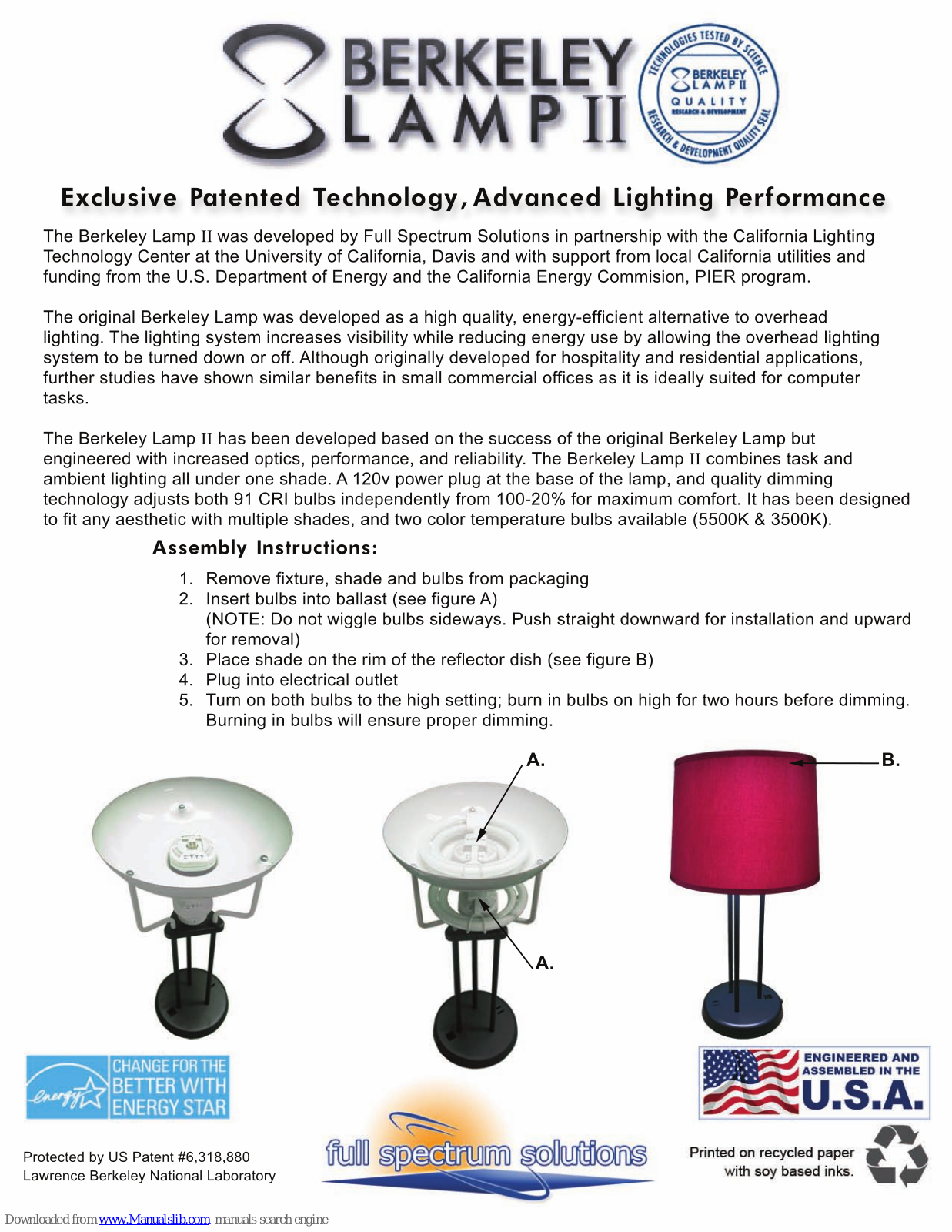 Full Spectrum Solutions Berkeley Lamp II Quick Manual