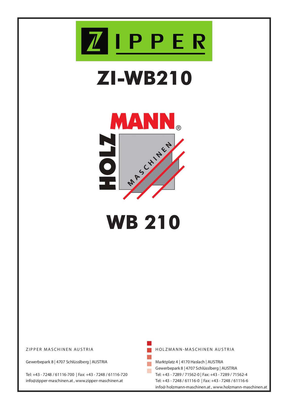 Holzmann-MASCHINEN WB 210 operation manual