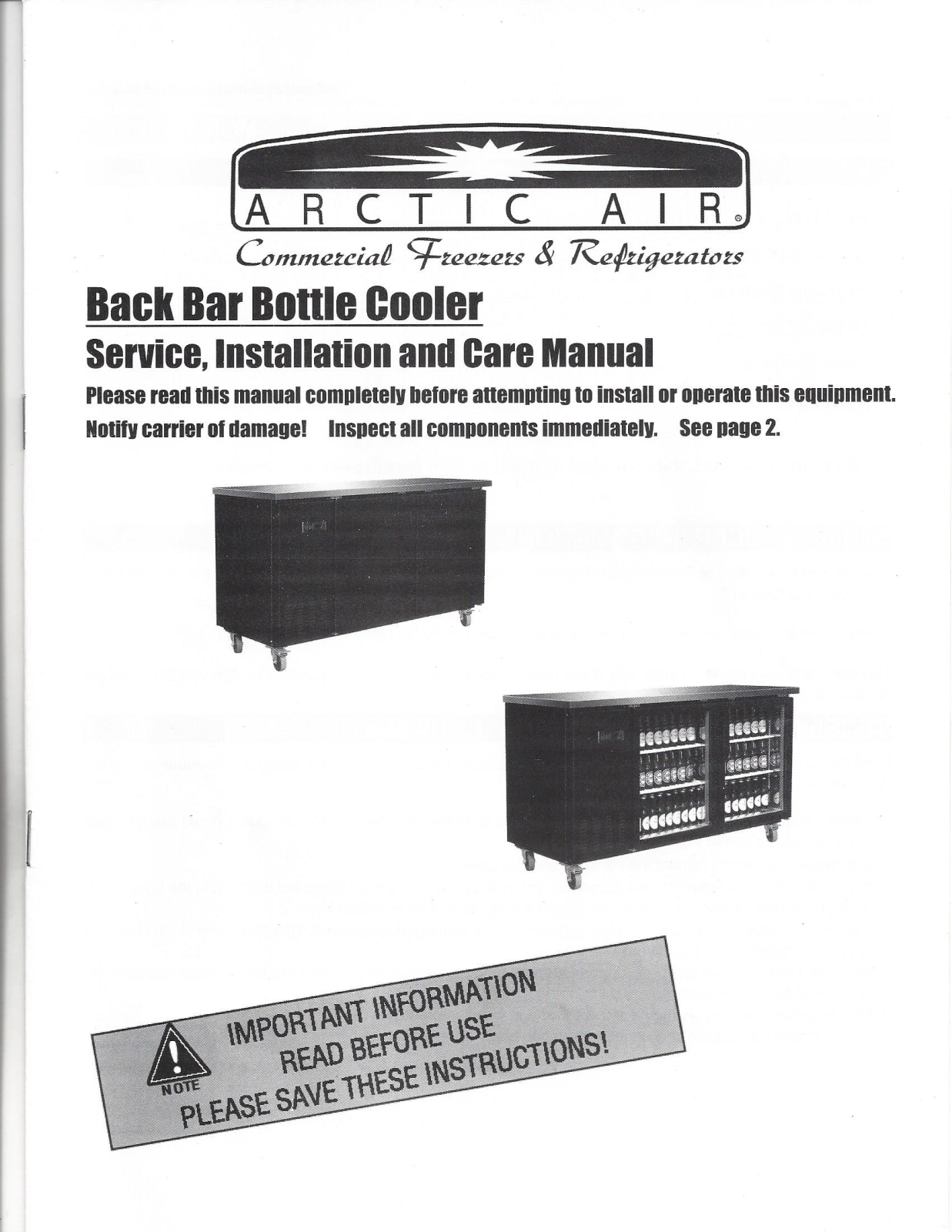 Arctic Air ABB72, ABB72G Service Manual