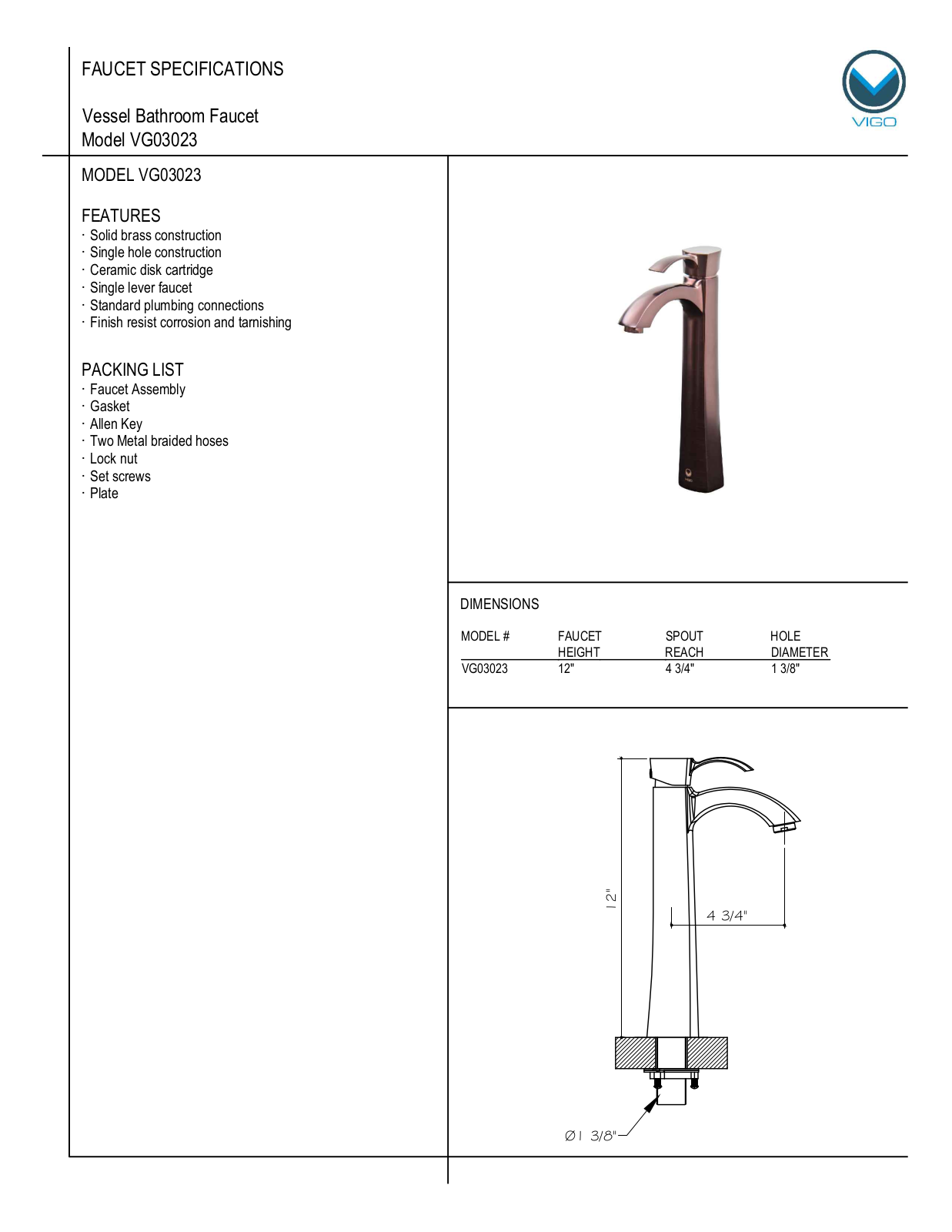 Vigo VG03023 User Manual