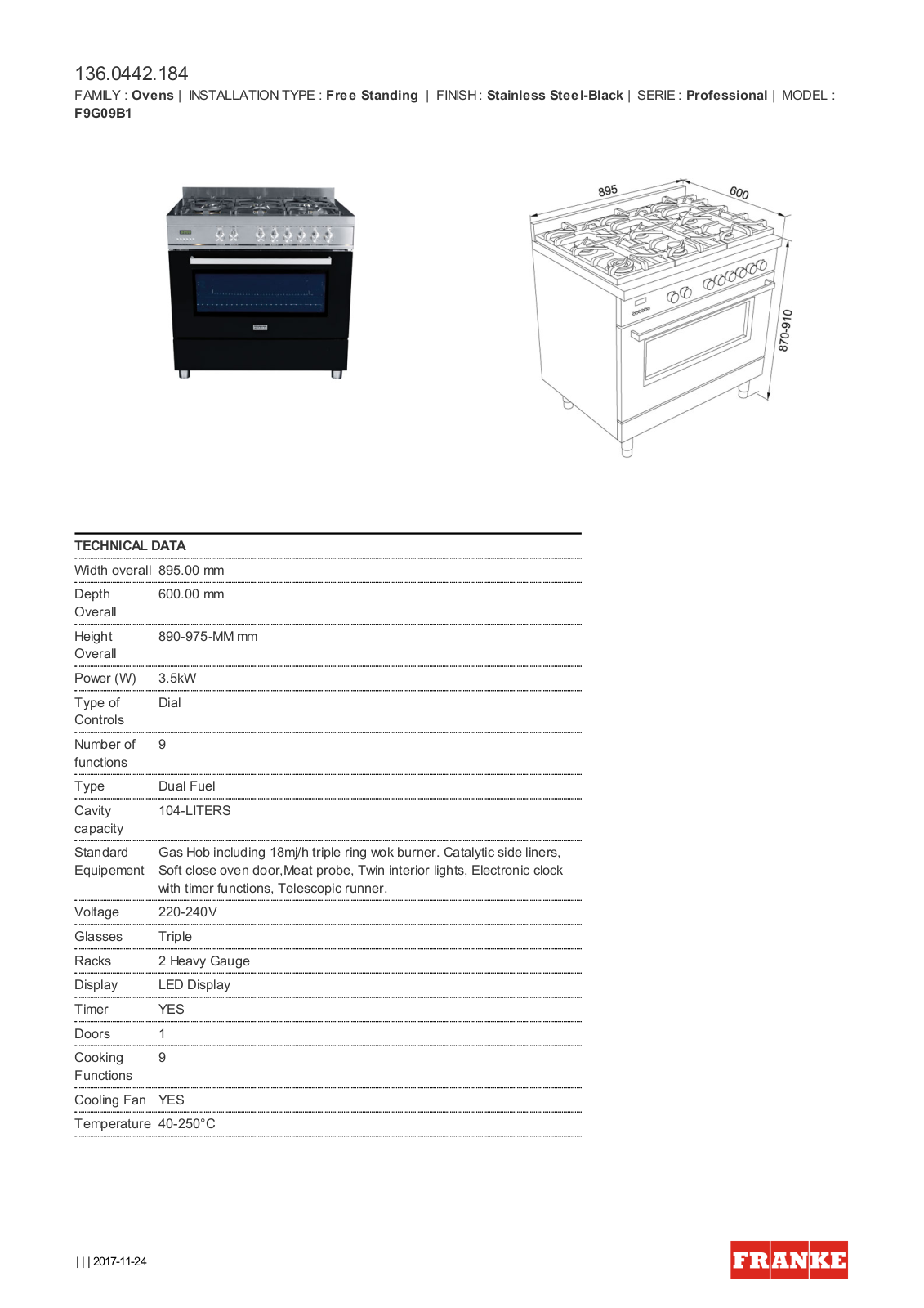 Franke F9G09B1 Datasheet