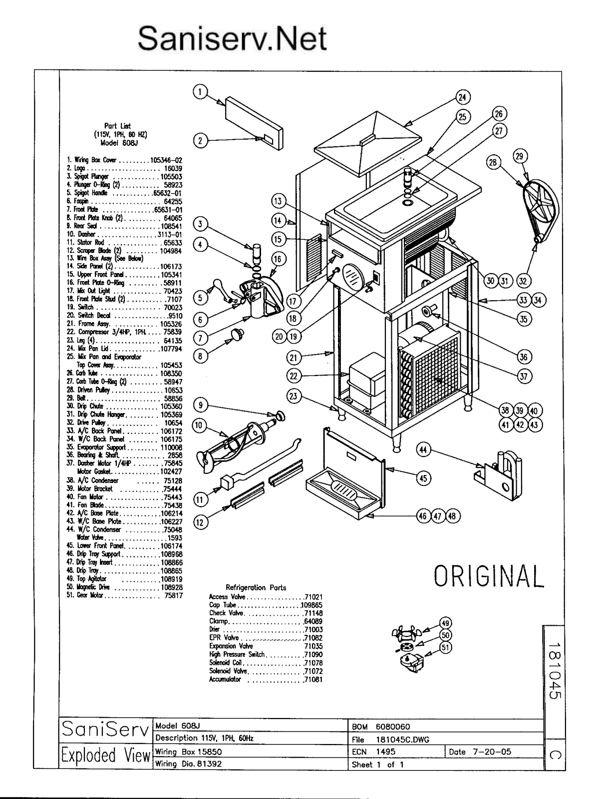 Saniserv 608 Parts Manual