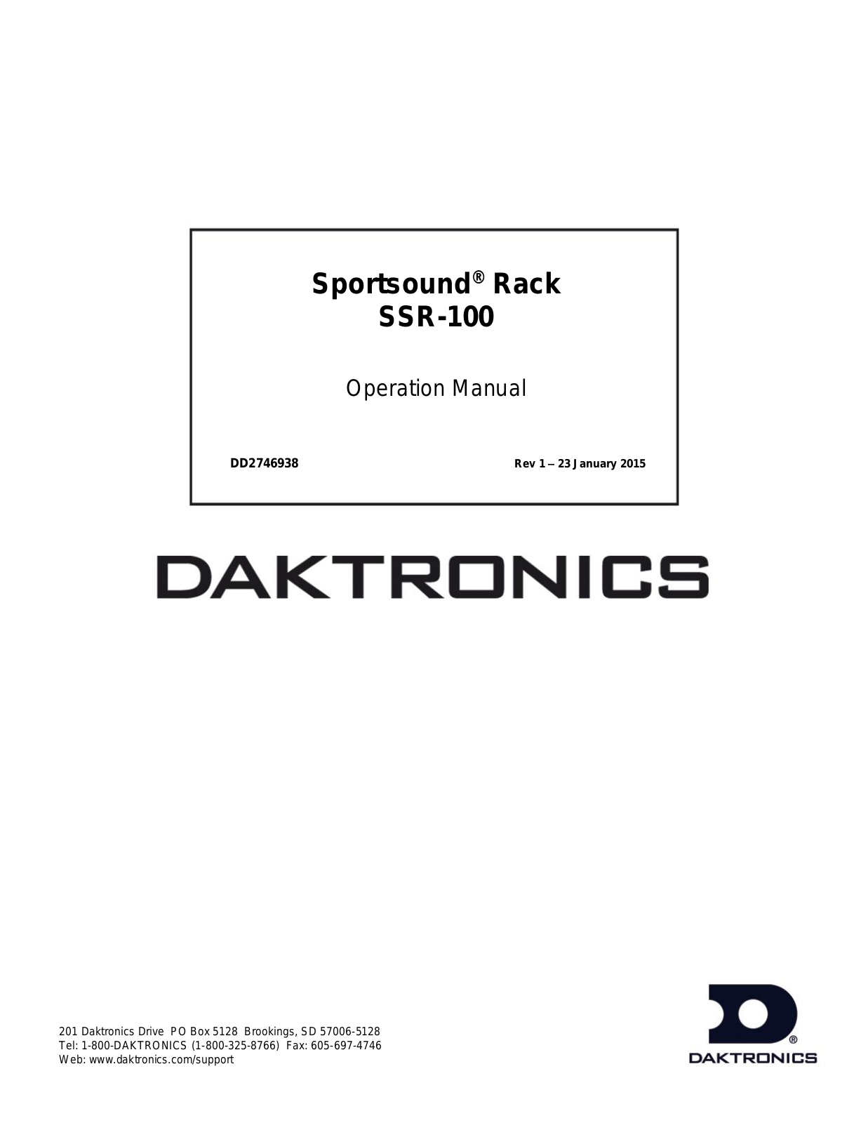 Daktronics SSR-100 Operation Manual