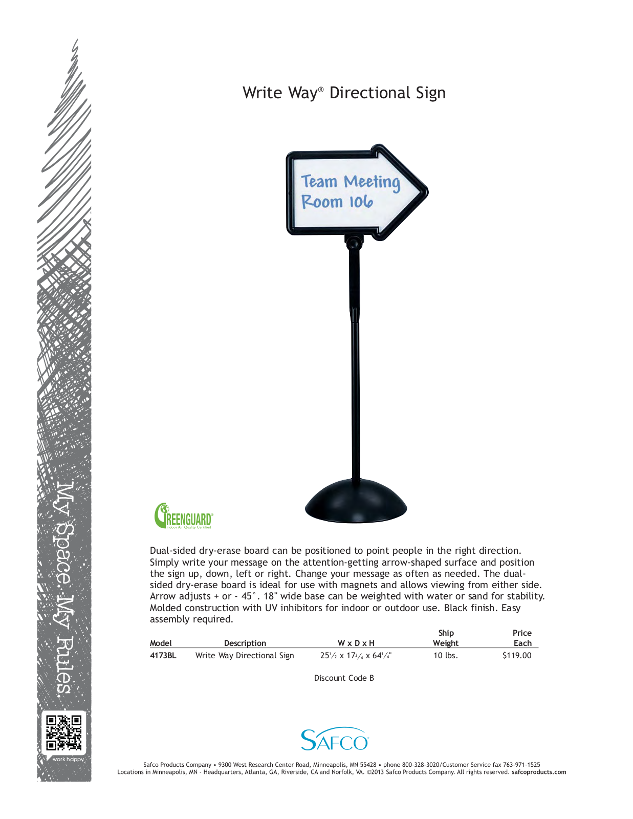 Safco 4173BL User Manual