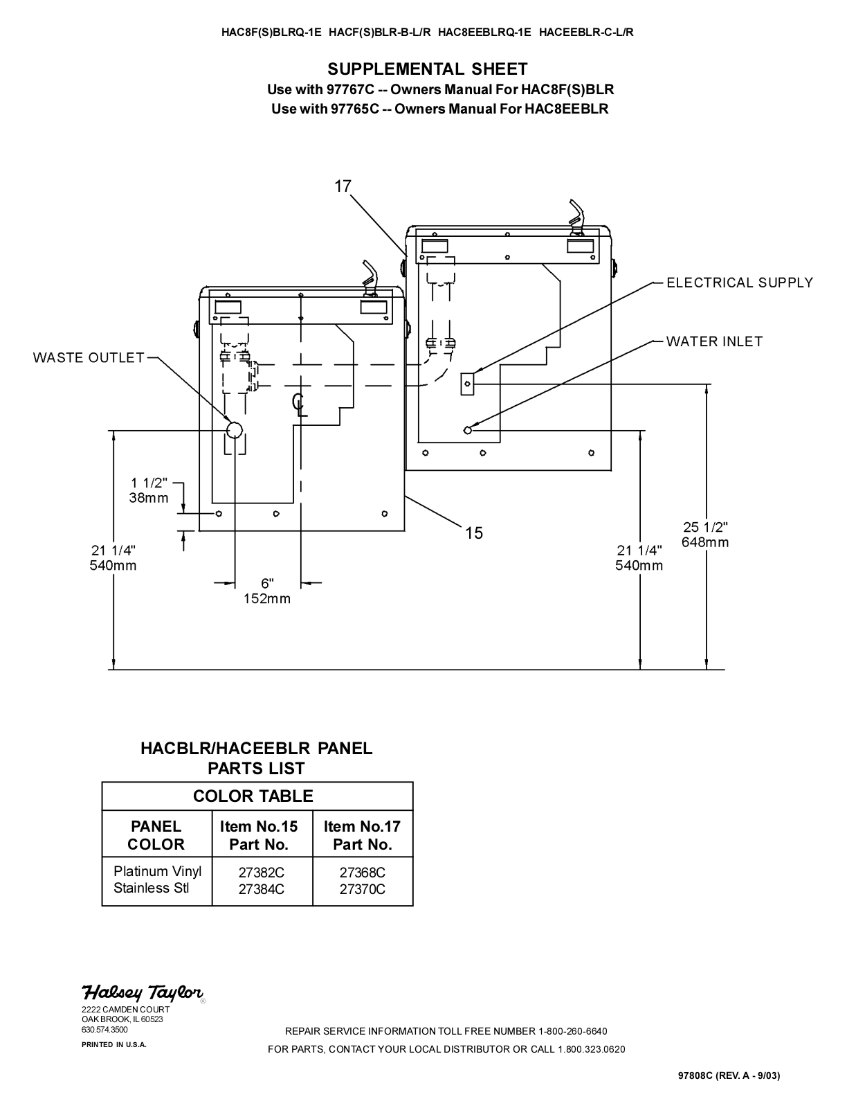 Halsey Taylor HAC8EEBLRQ-1E User Manual