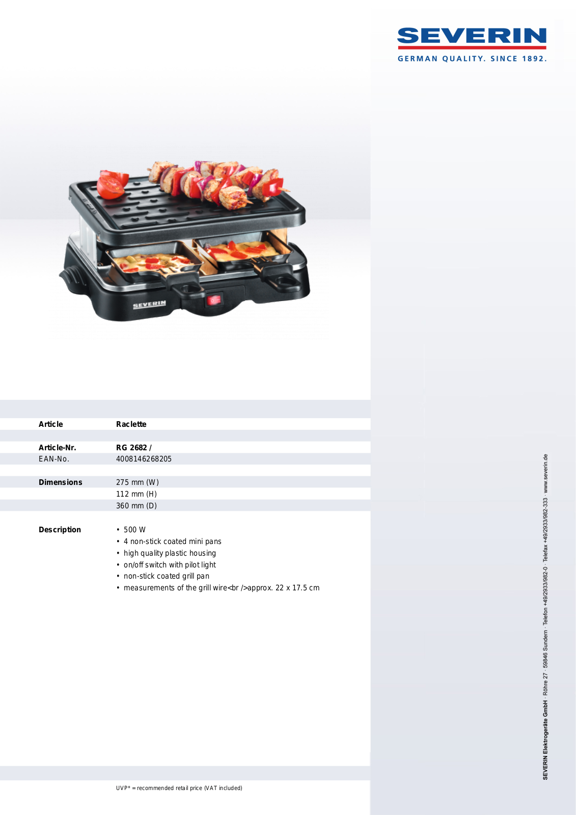 Severin GRILL RG 2682 User Manual