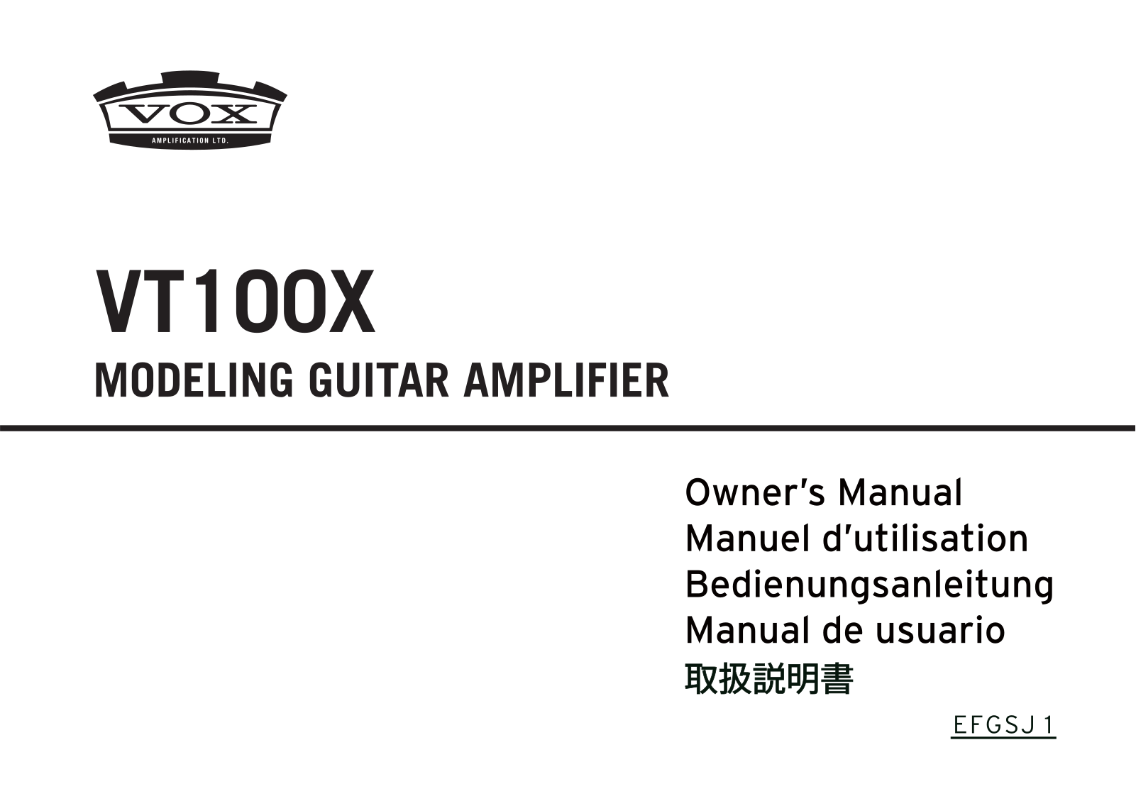 Vox VT100X Owner`s Manual