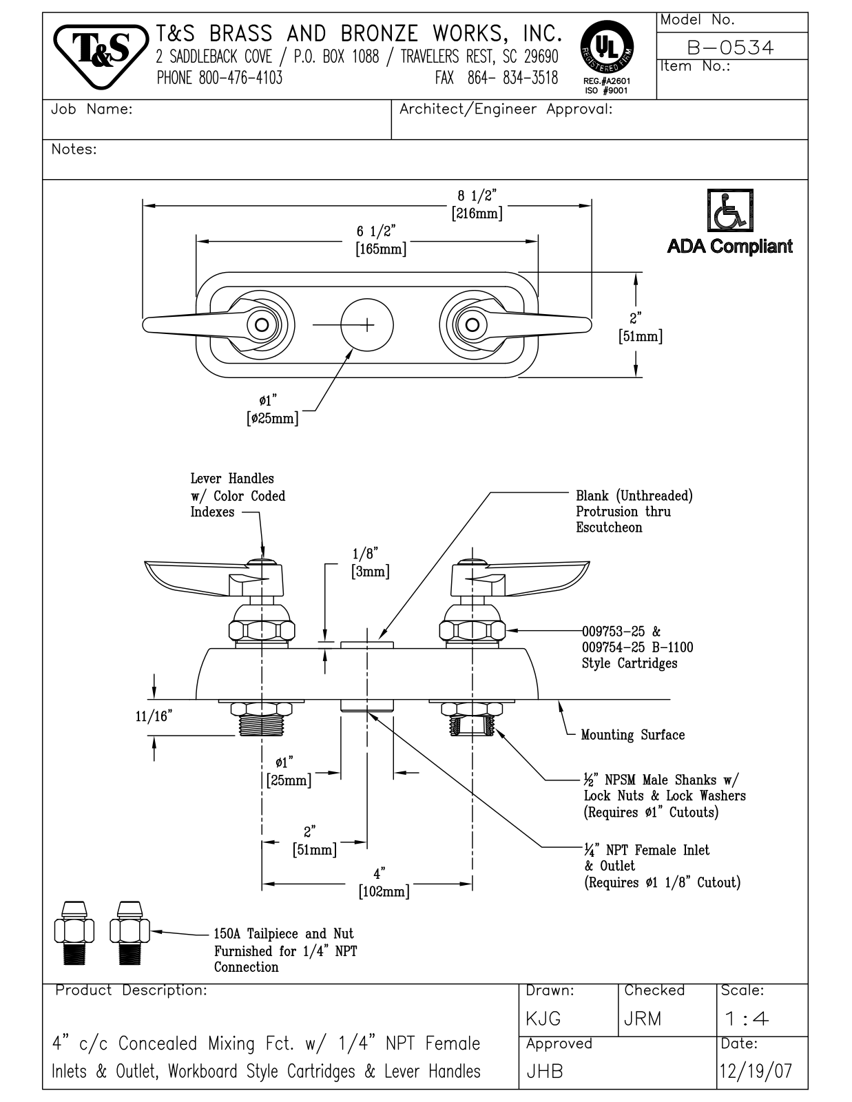 T & S Brass & Bronze Works B-0534 General Manual