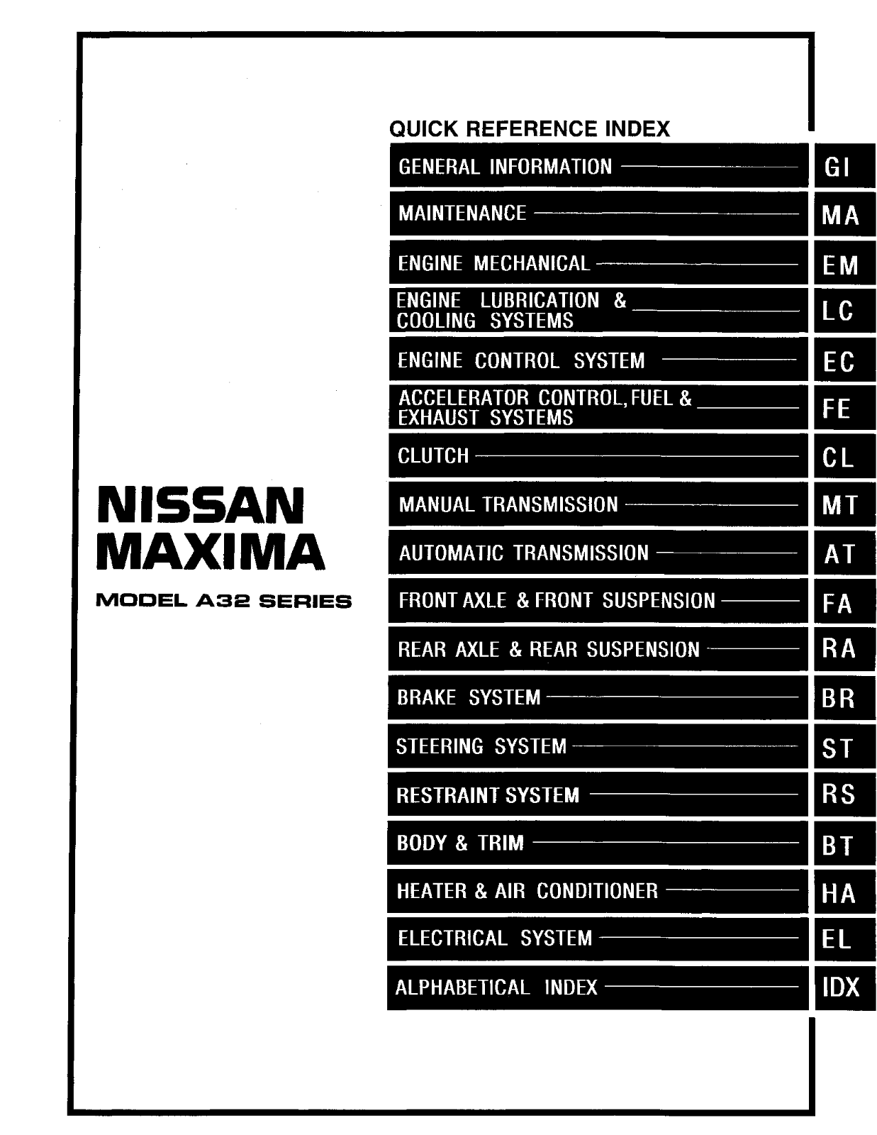 Nissan Maxima 1997 User Manual