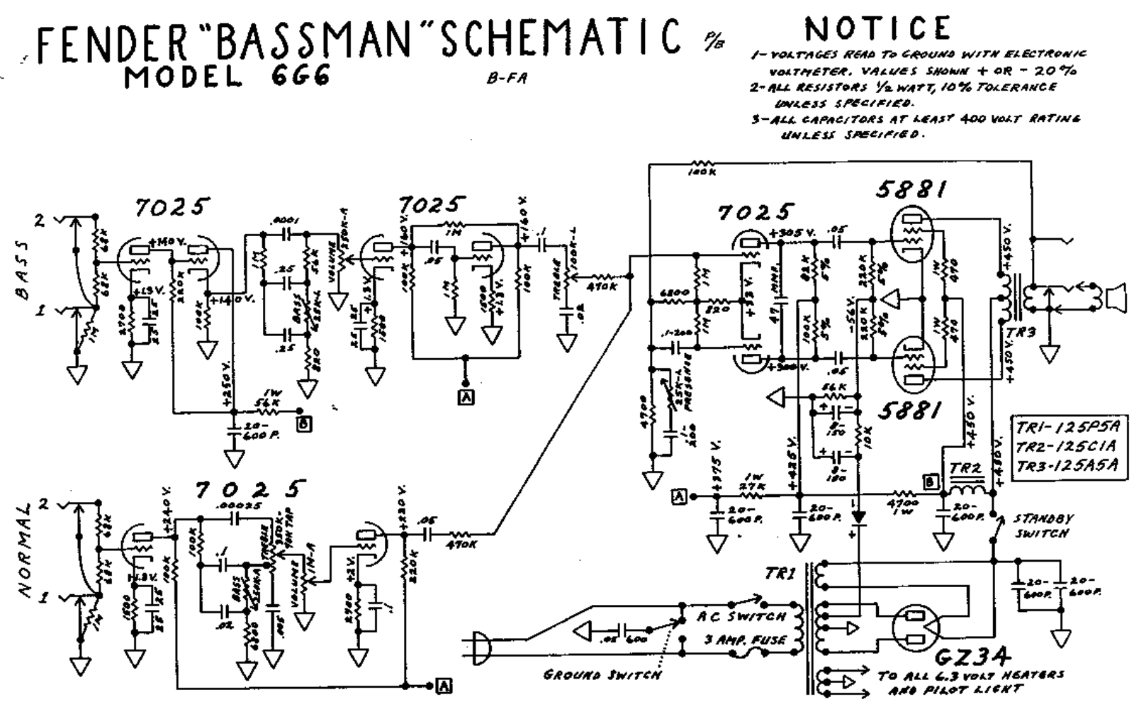 Fender Bassman-6G6 Schematic