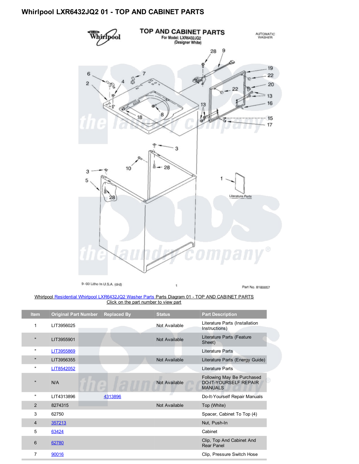 Whirlpool LXR6432JQ2 Parts Diagram