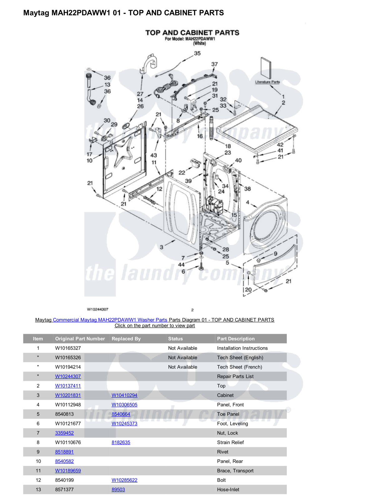 Maytag MAH22PDAWW1 Parts Diagram