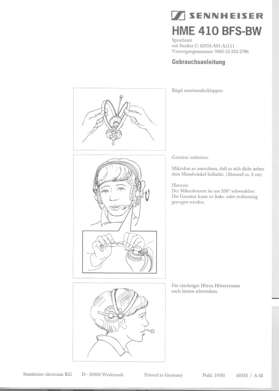 Sennheiser HME 410 BFS-BW Instruction Manual