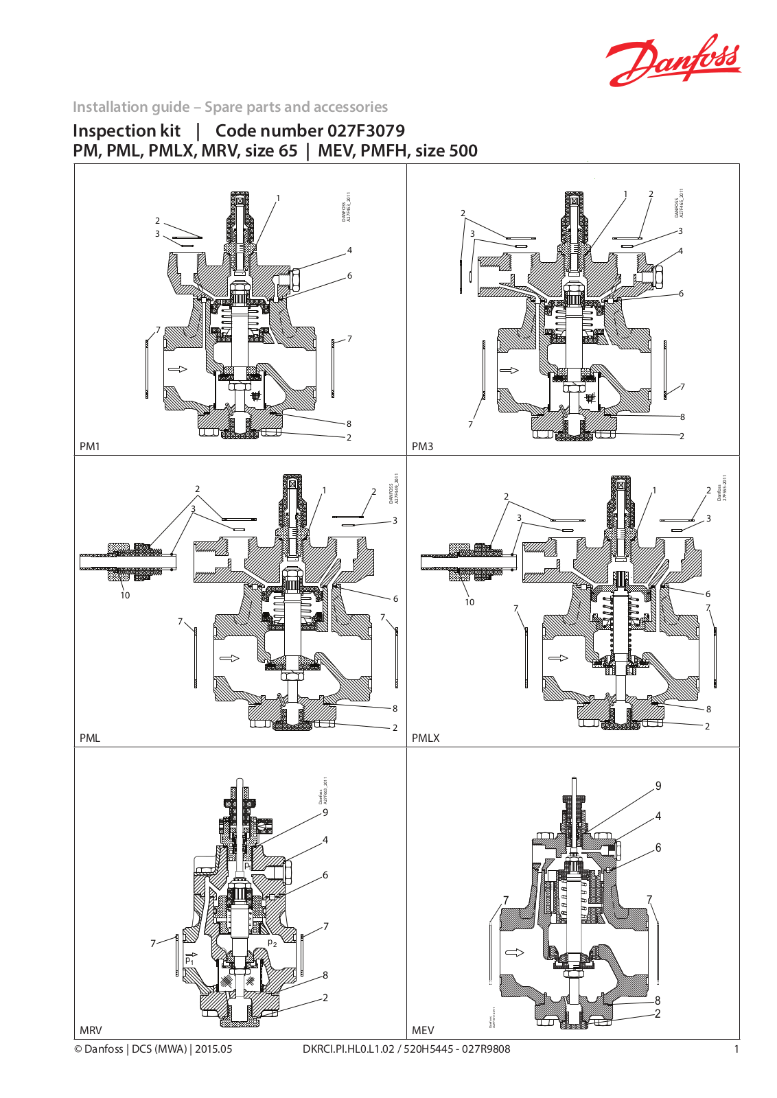 Danfoss PM 65, PML 65, PMLX 65, MR 65, MEV 500 Installation guide