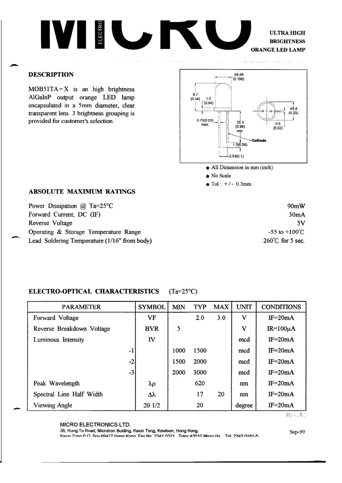 MICRO MOB51TA-1, MOB51TA-2, MOB51TA-3 Datasheet