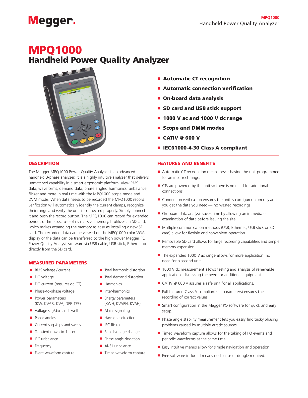 Megger MPQ1000 Specifications