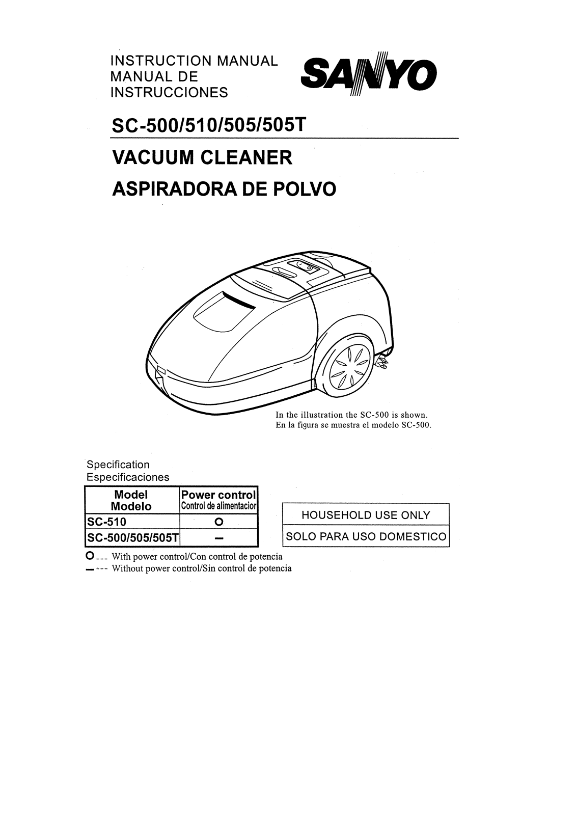 Sanyo SC-500, SC-510, SC-505, SC-505T Instruction Manual