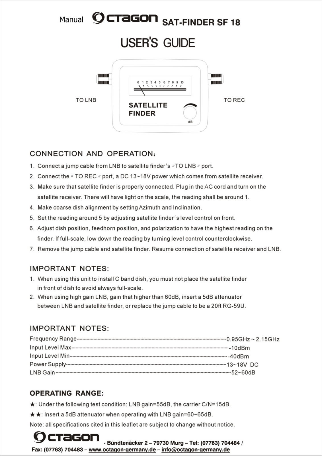 Octagon SF-18 operation manual