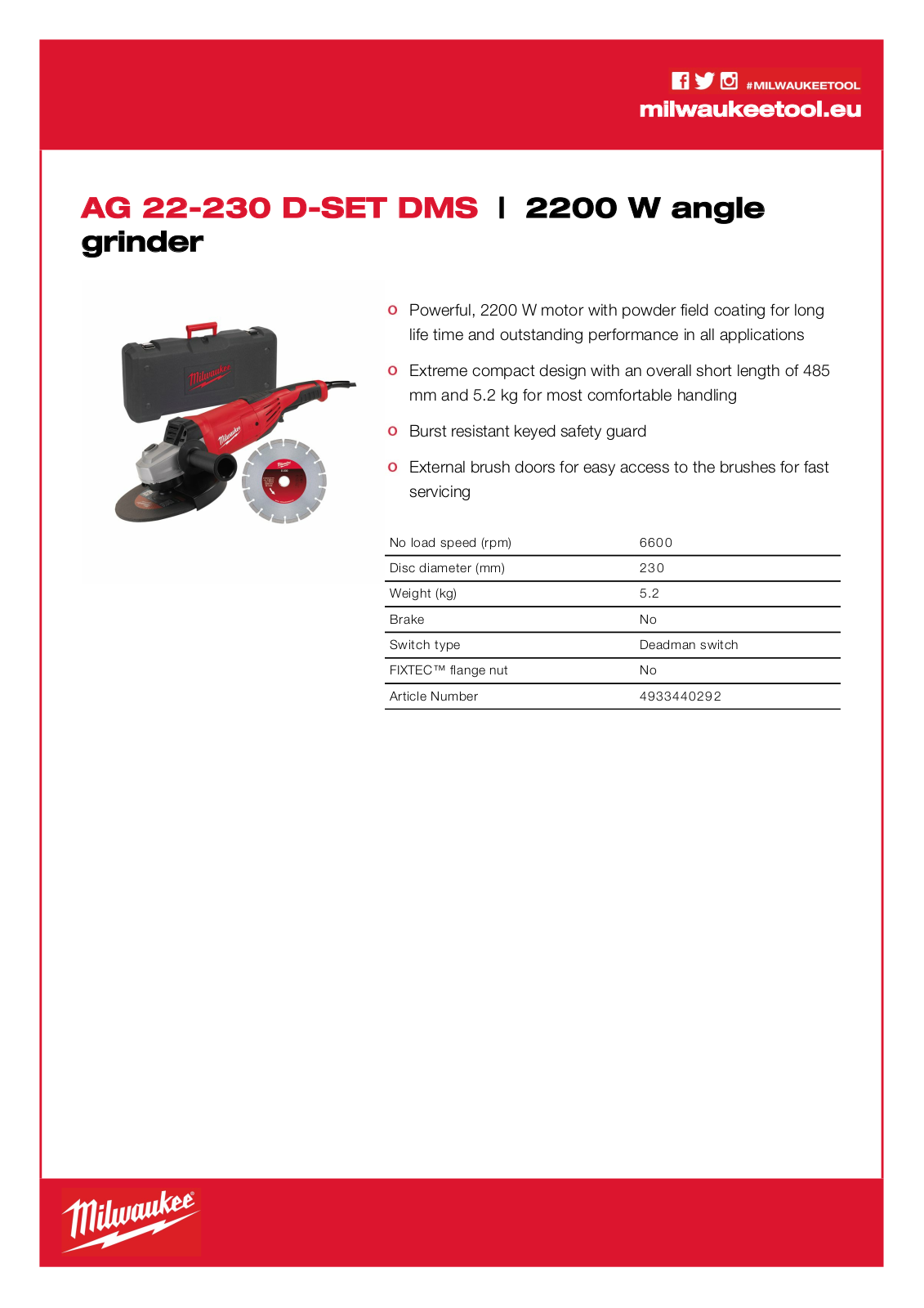 Milwaukee AG 22-230 D-SET DMS User Manual