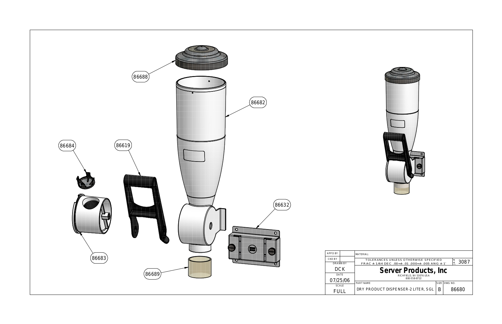 Server Products DPD Single 2L 86680 Parts List