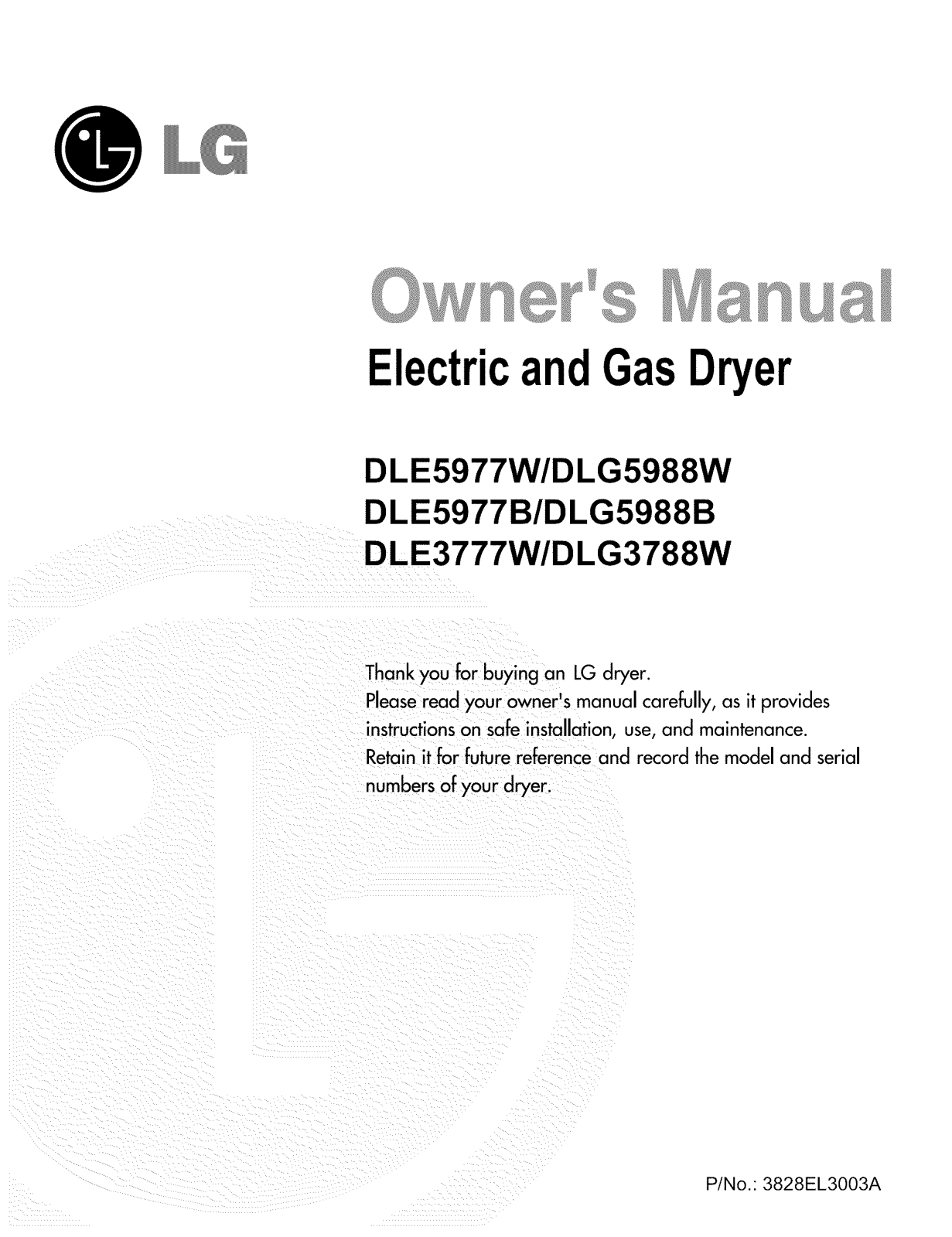 LG DLG5988W, DLG5988S, DLG5988B, DLG3788W, DLE5977S Owner’s Manual