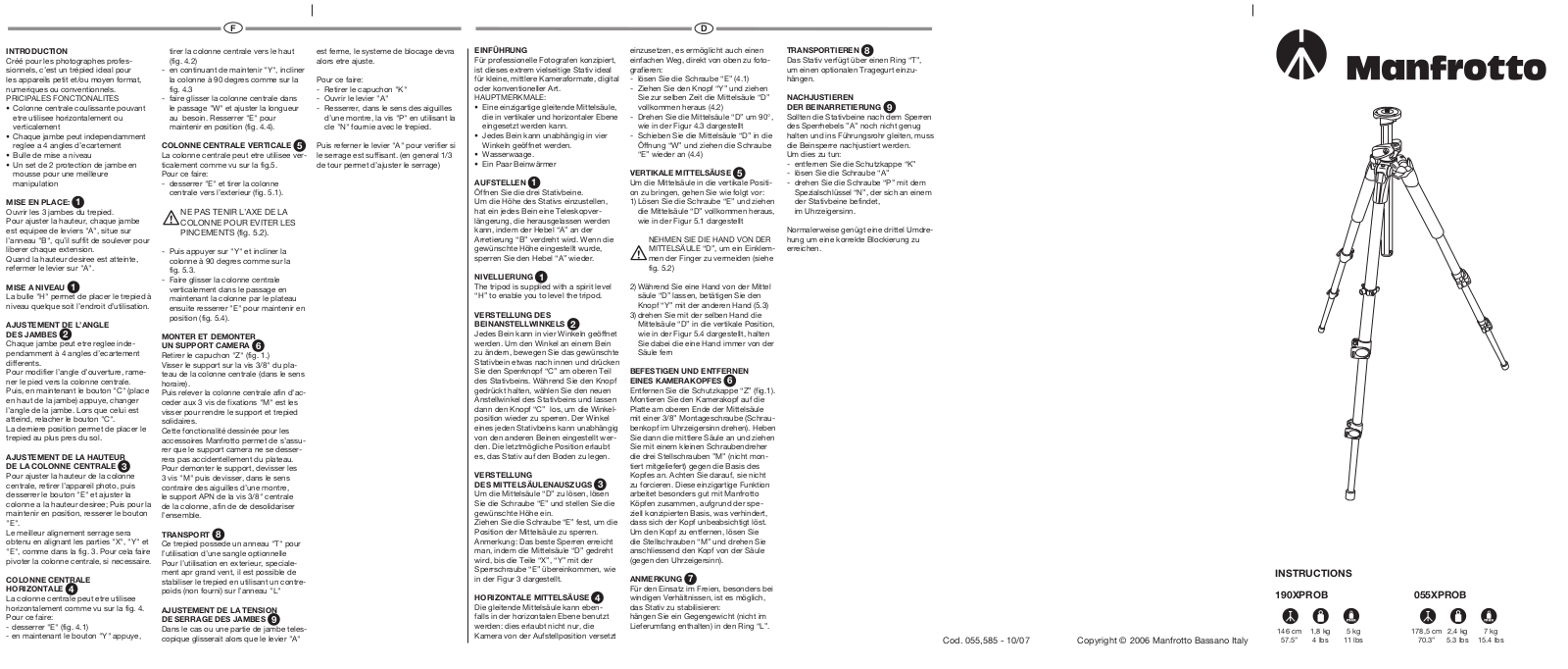 Manfrotto 055XPROB User Manual