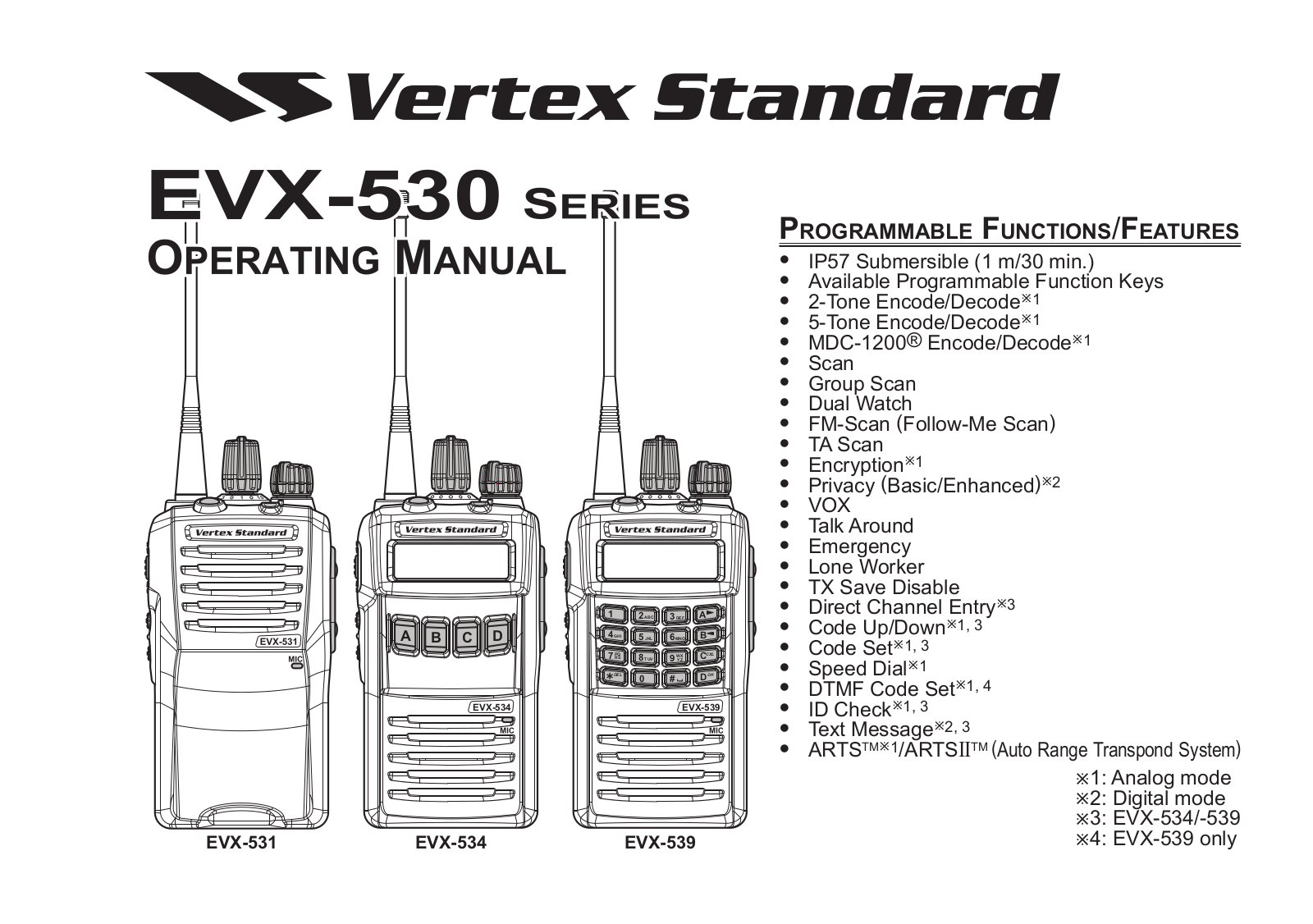 Verterx Standard EVX-530 series, EVX-531, EVX-534, EVX-539 Operating Manual