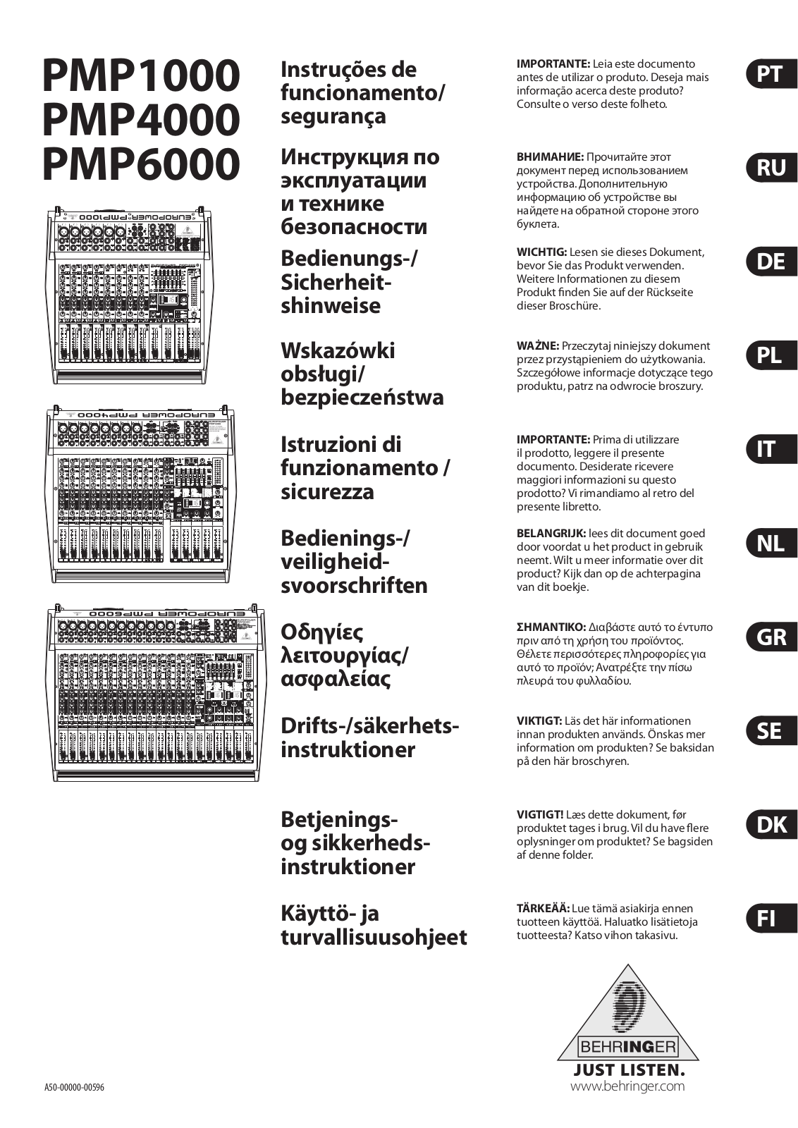 Behringer PMP1000, PMP4000, PMP6000 Quick Start Guide