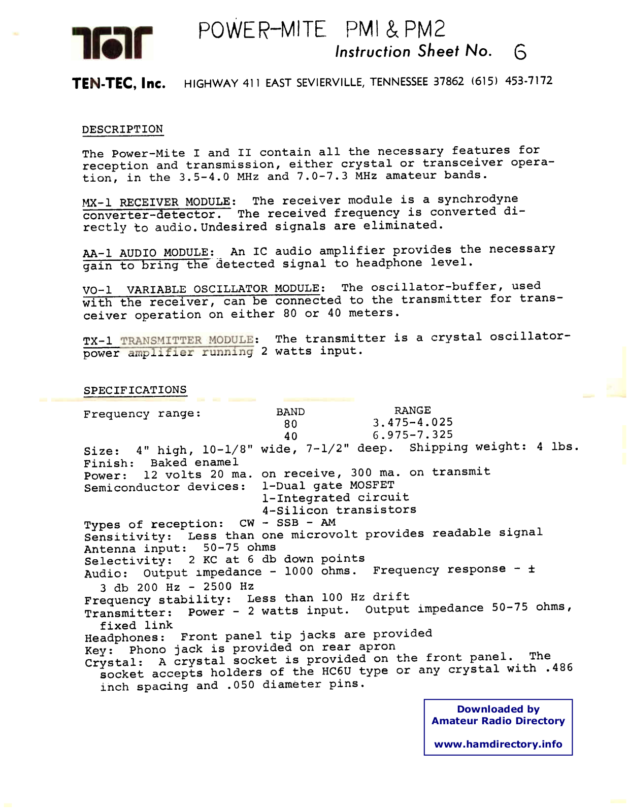Ten-Tec Power-mite,PM-1,PM-2 User guide - ManualMachine.com