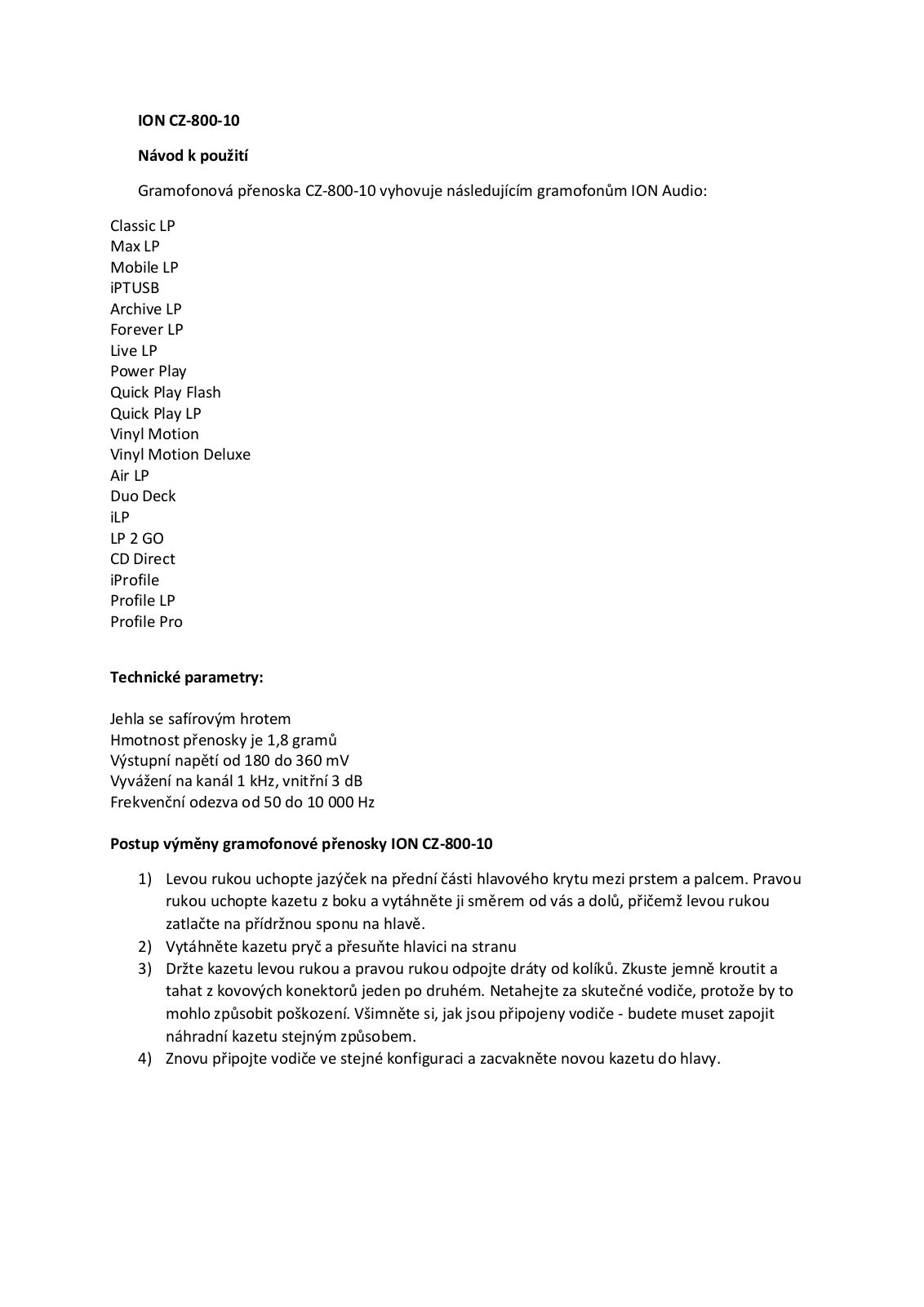 ION CZ-800-10 User Manual