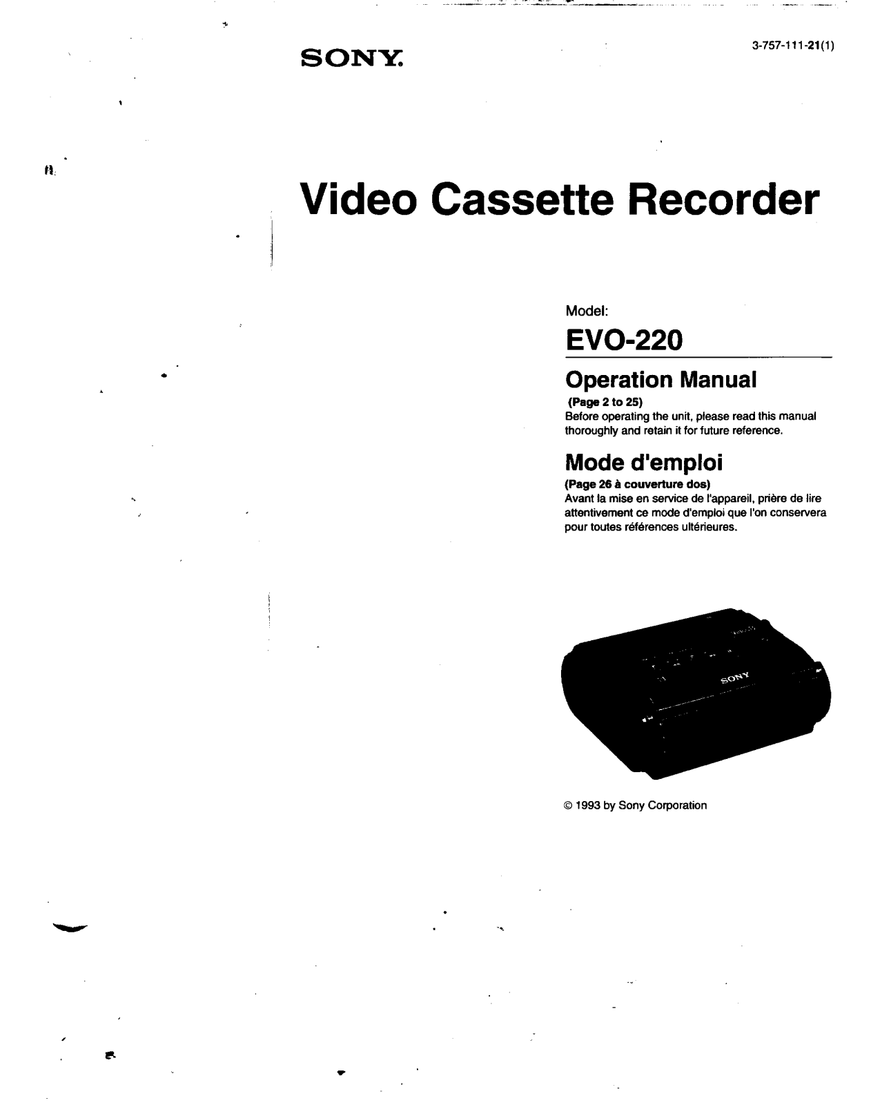 Sony EVO-220 User Manual