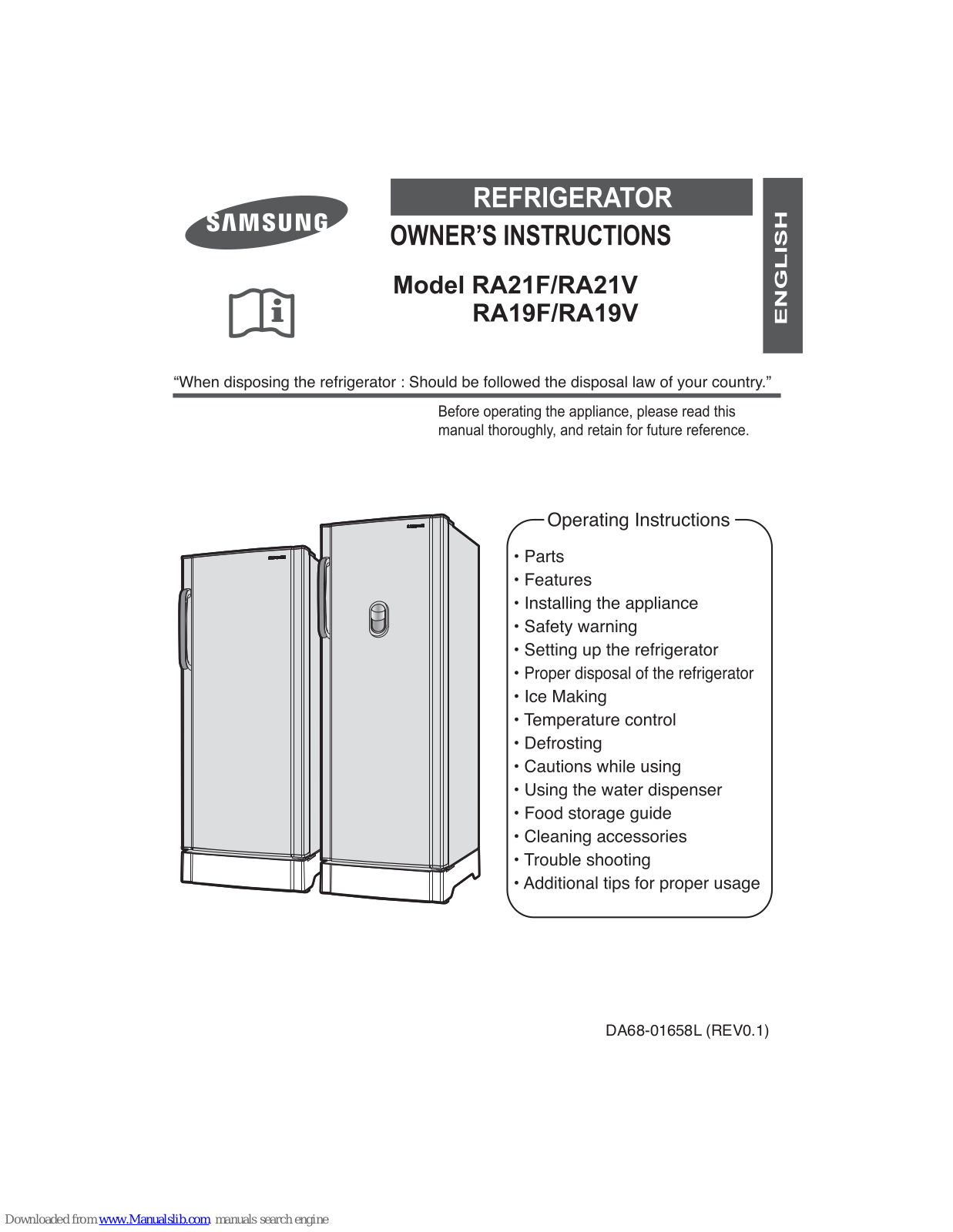 Samsung RA21FASW, RA21VASS, RA21F, RA21V, RA19F Owner's Instructions Manual