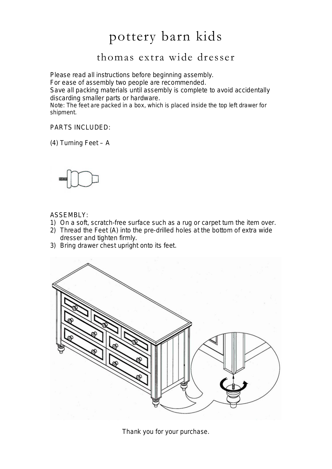 Pottery Barn Thomas Extra Wide Dresser Assembly Instruction