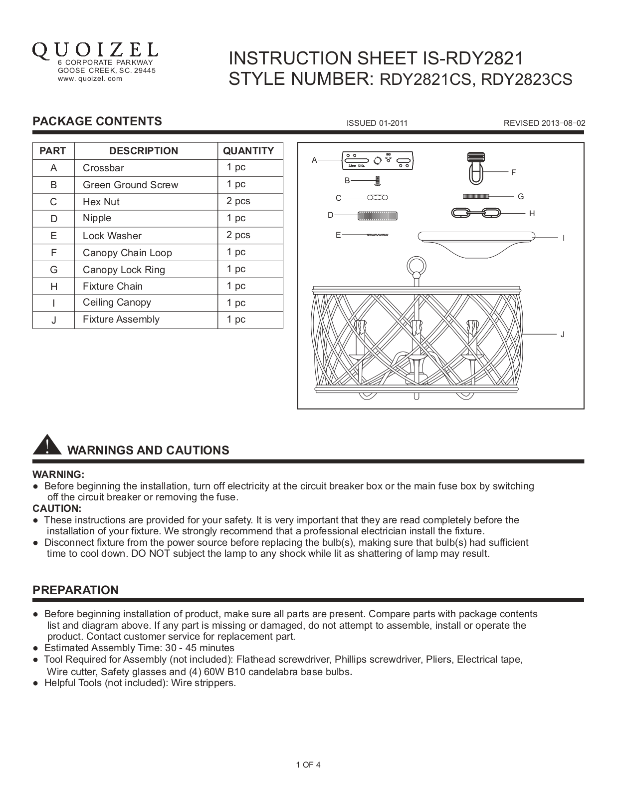 Quoizel RDY2823CS User Manual