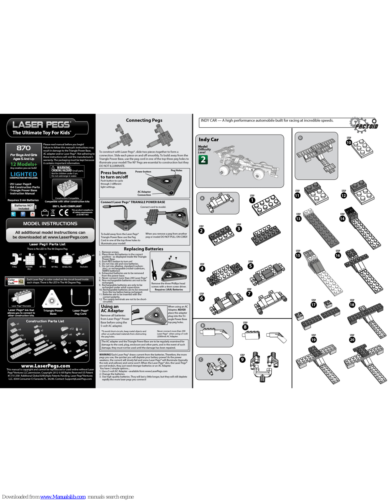 Laser Pegs Indy Car Assembly Instructions And User's Manual