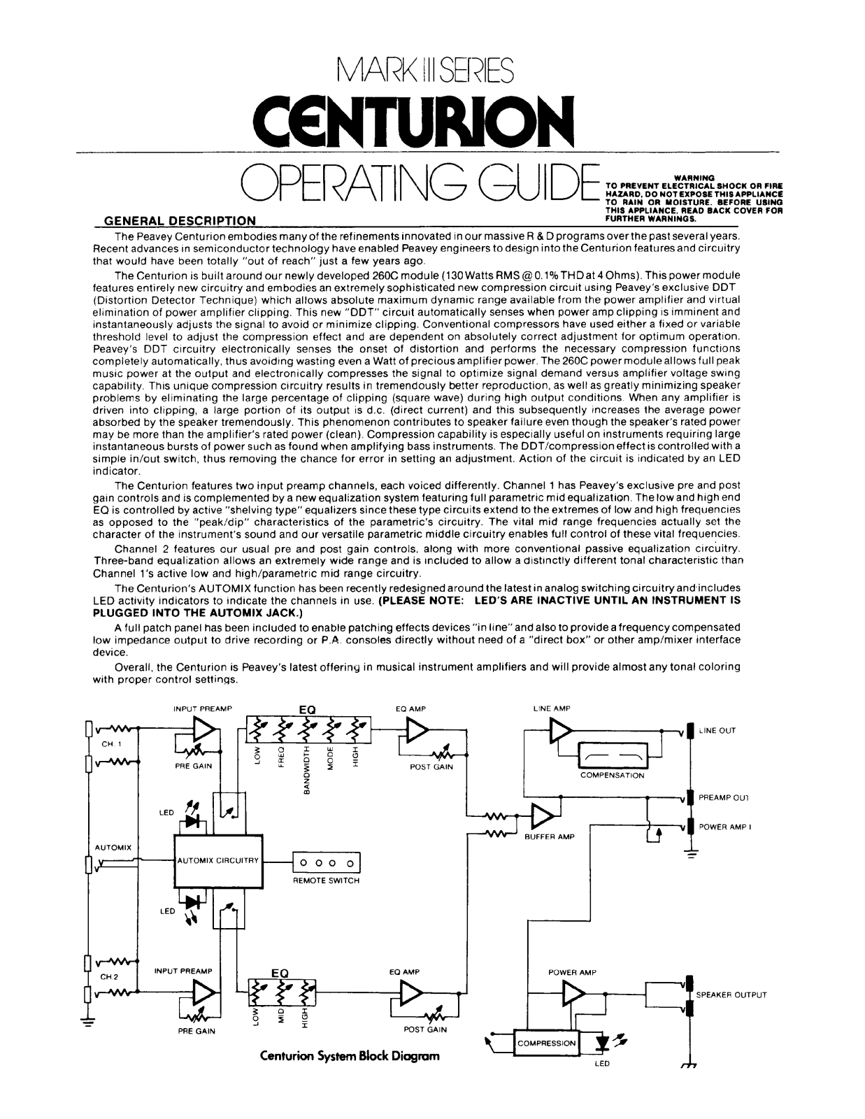 Peavey MARK III CENTURION Operating guide