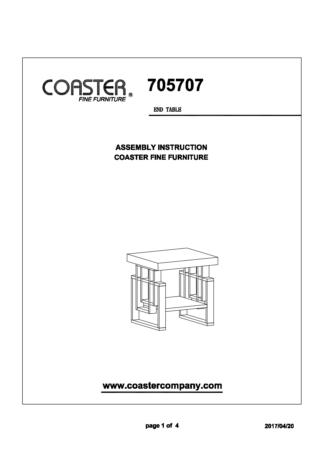 Coaster 705707 Assembly Guide