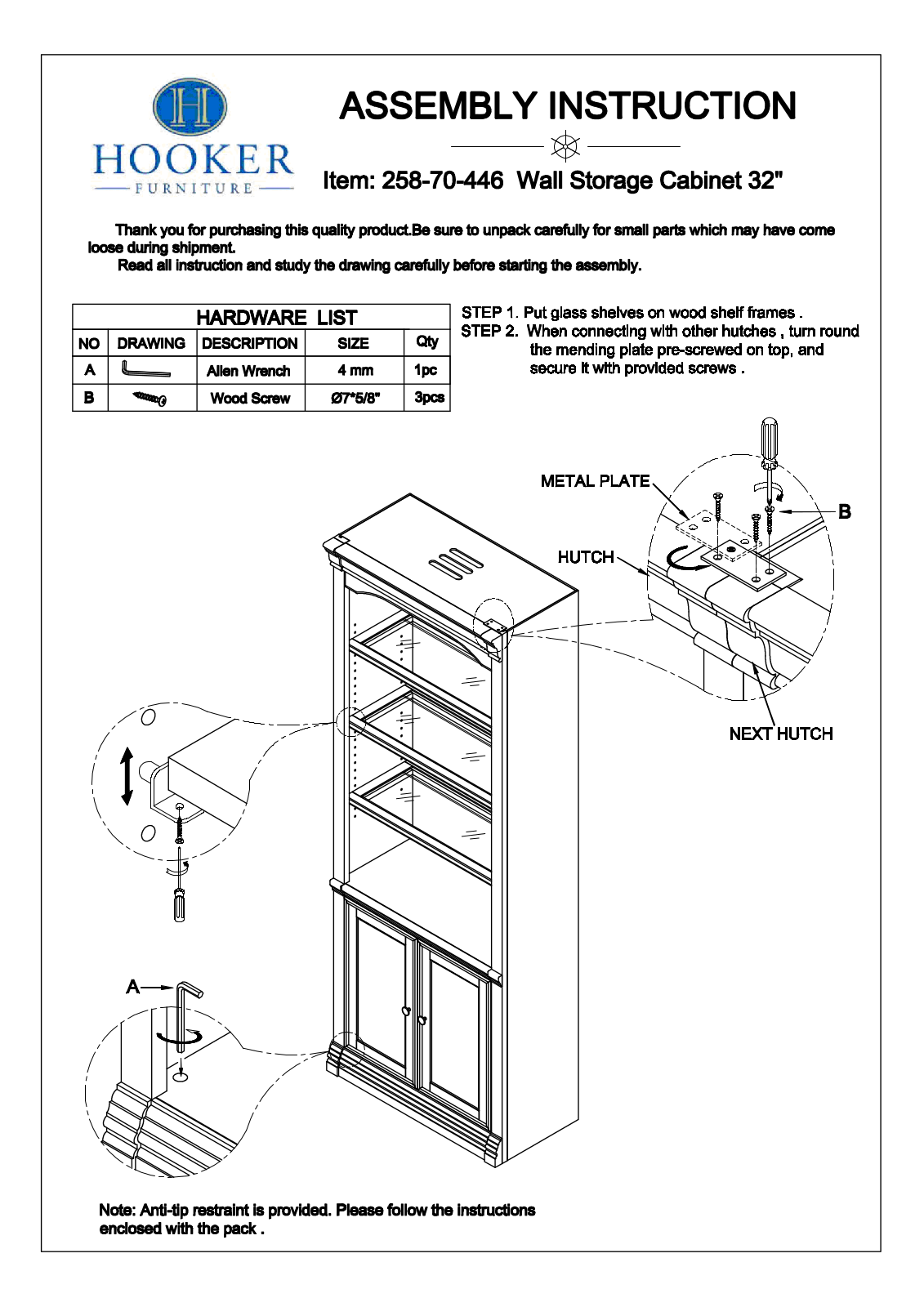 Hooker Furniture 25870446 Assembly Guide