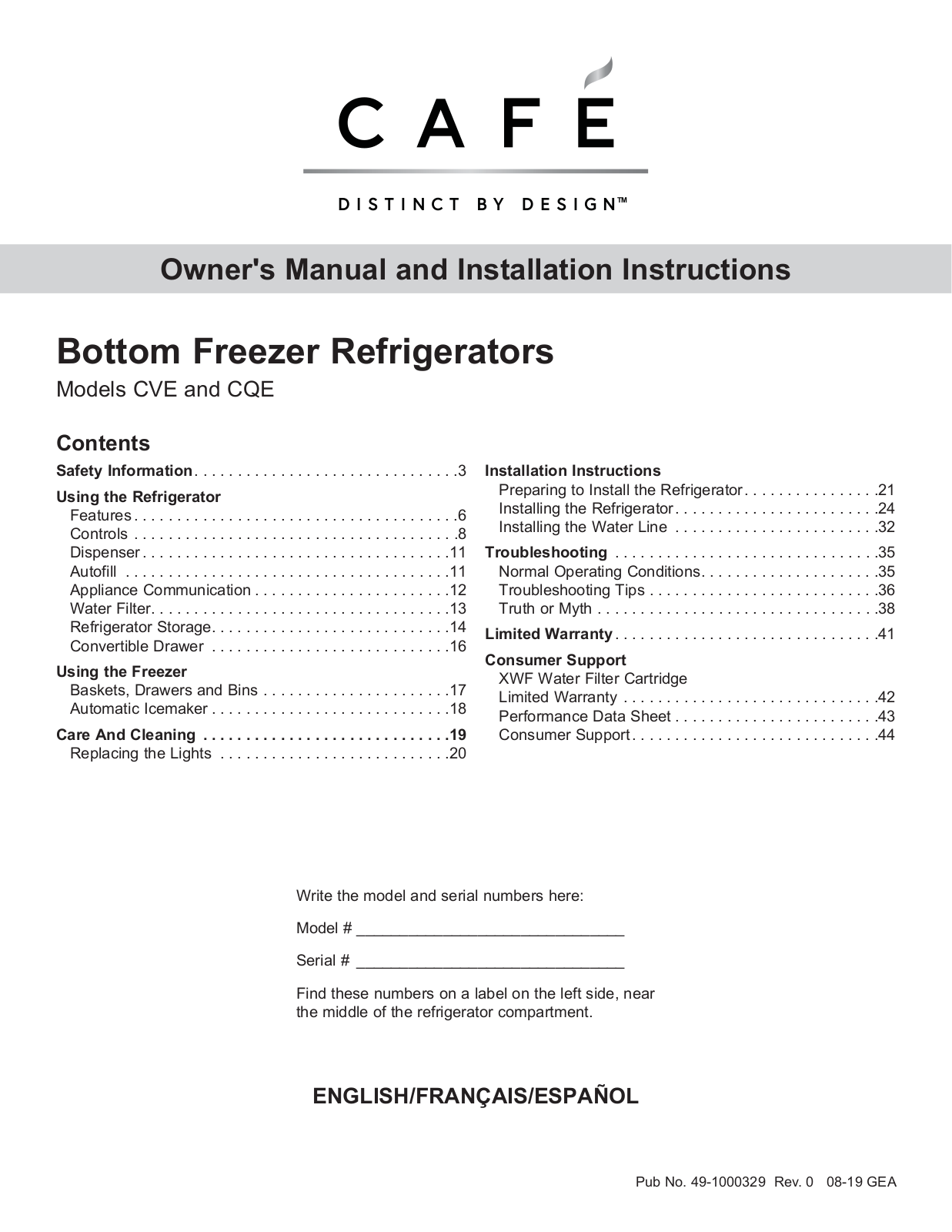 Cafe CVE28DP4NW2 Installation Manual