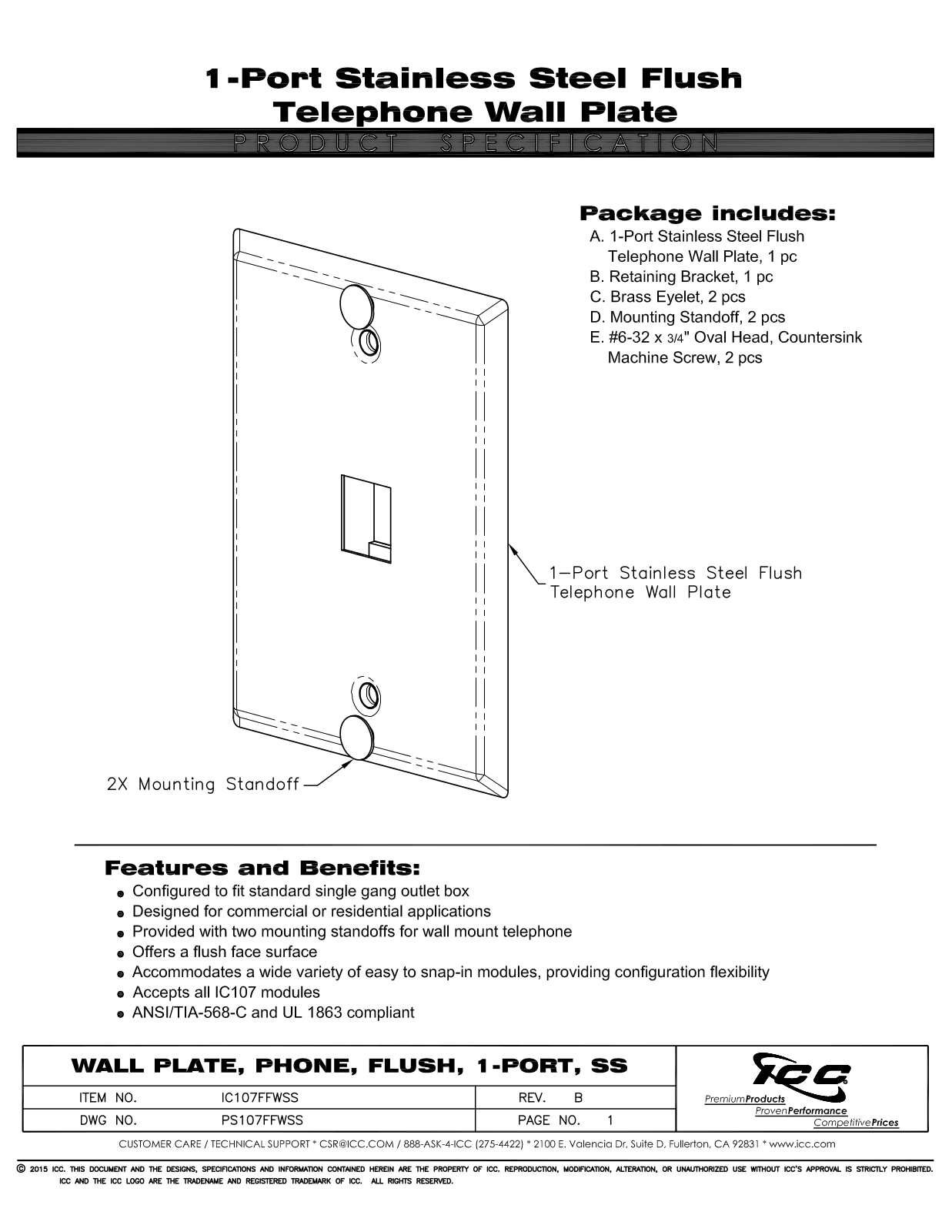 ICC IC107FFWSS Specsheet