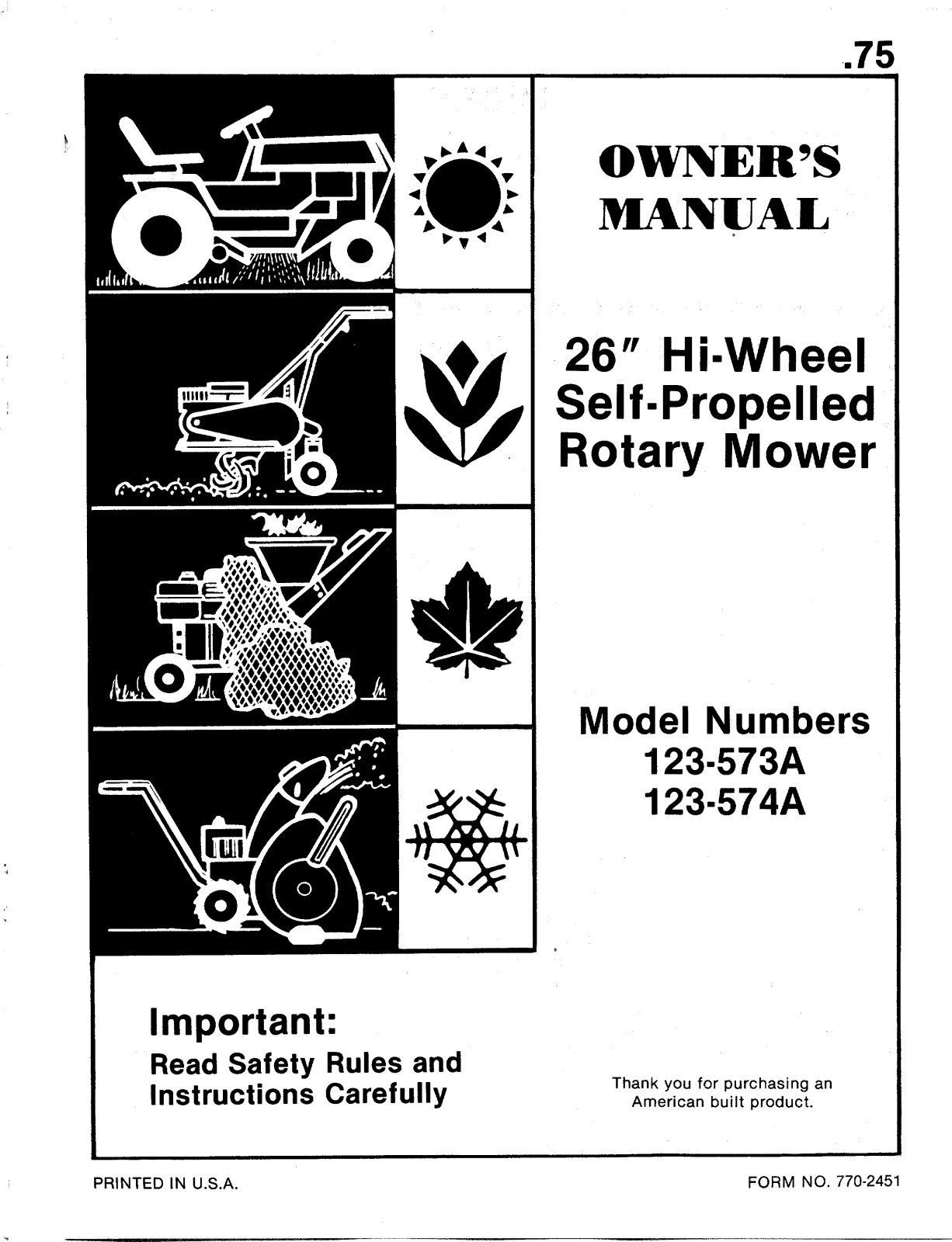 Mtd 123-574A, 123-573A owners Manual