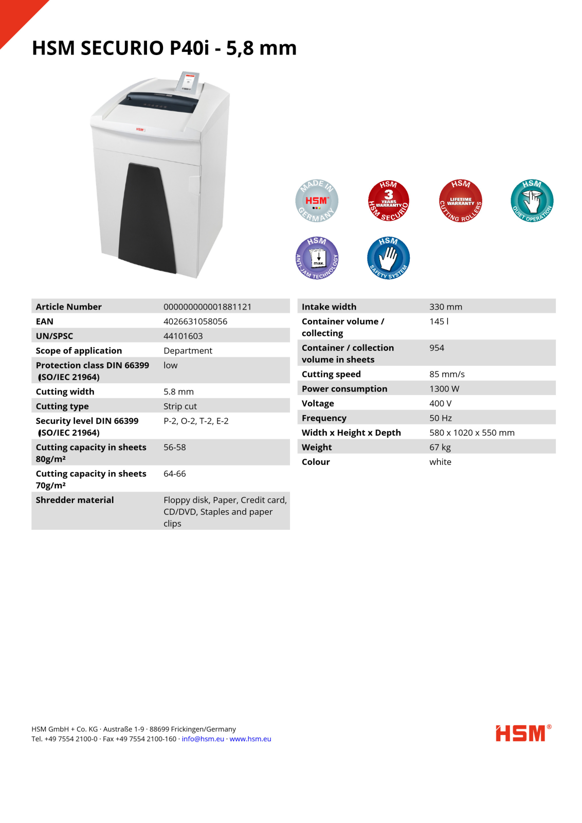 HSM P40i 5.8mm User Manual