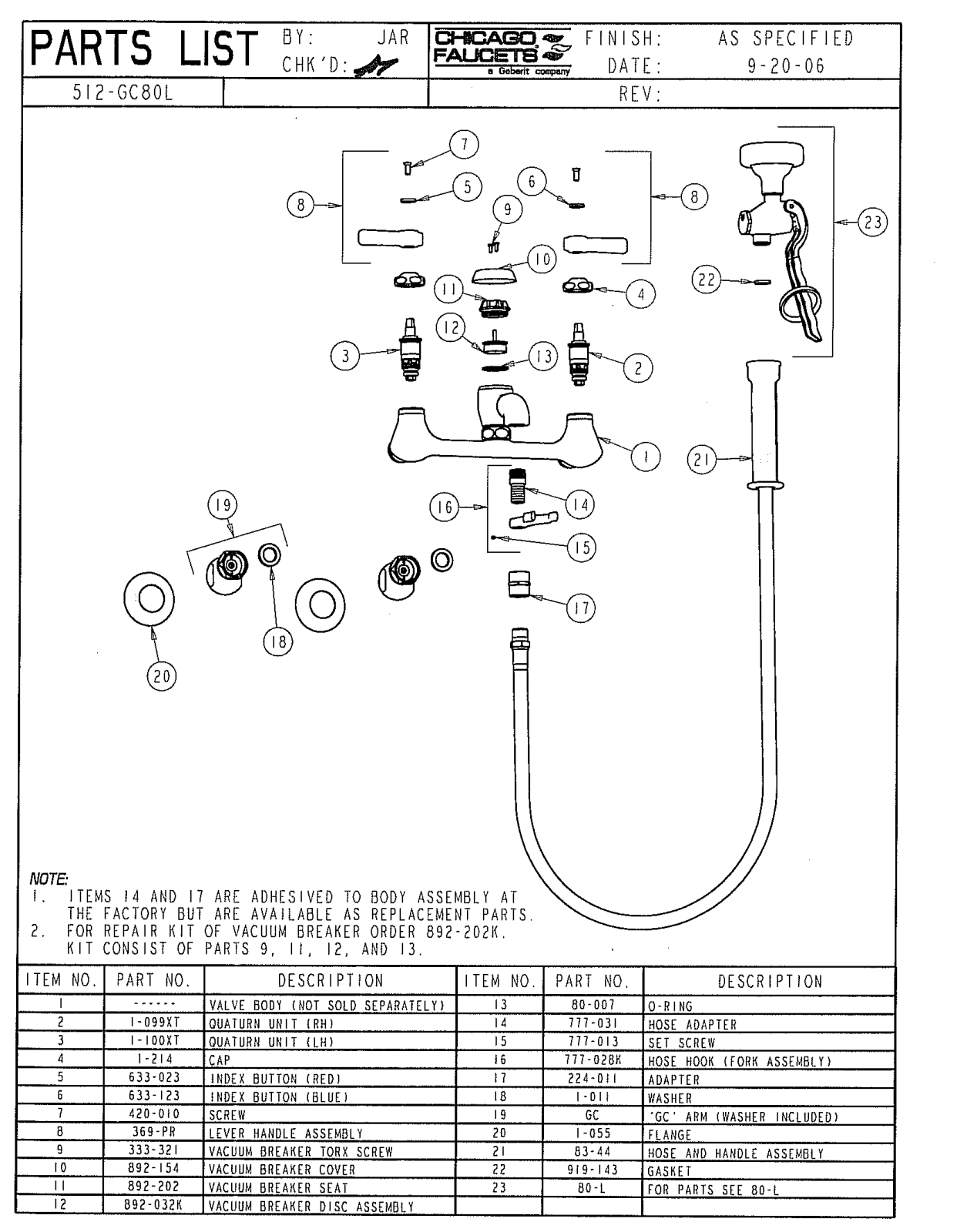 Chicago Faucet 512-GC80LCP Parts List